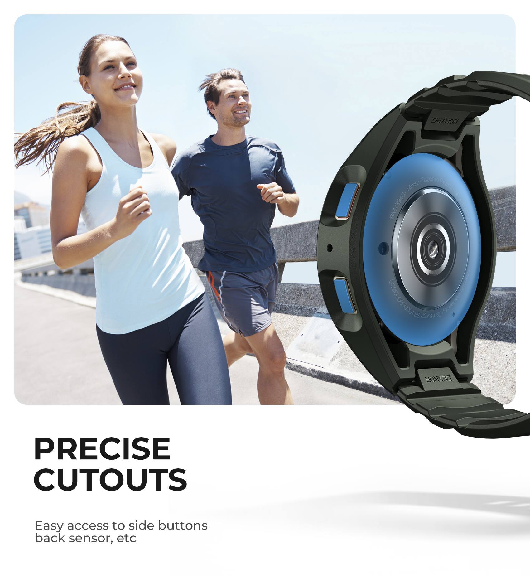EXAI SCpg 44mm OPOH-WS SM SN00000000000 C Qs funeues LE PRECISE CUTOUTS Easy access to side buttons back sensor, etc