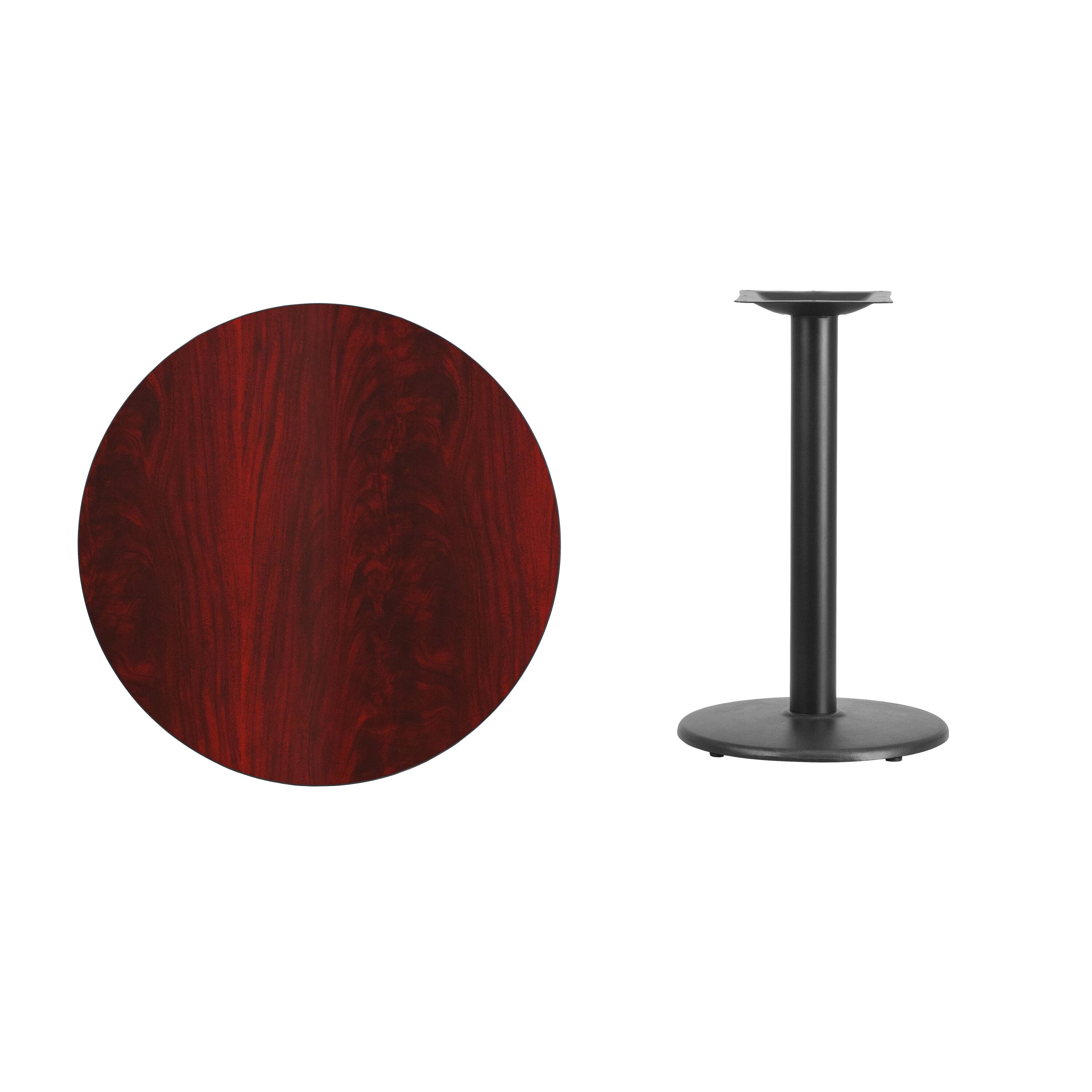 Alt View 2. Emma + Oliver - 30" Round Laminate Table Top with 18" Round Table Height Base - Mahogany.