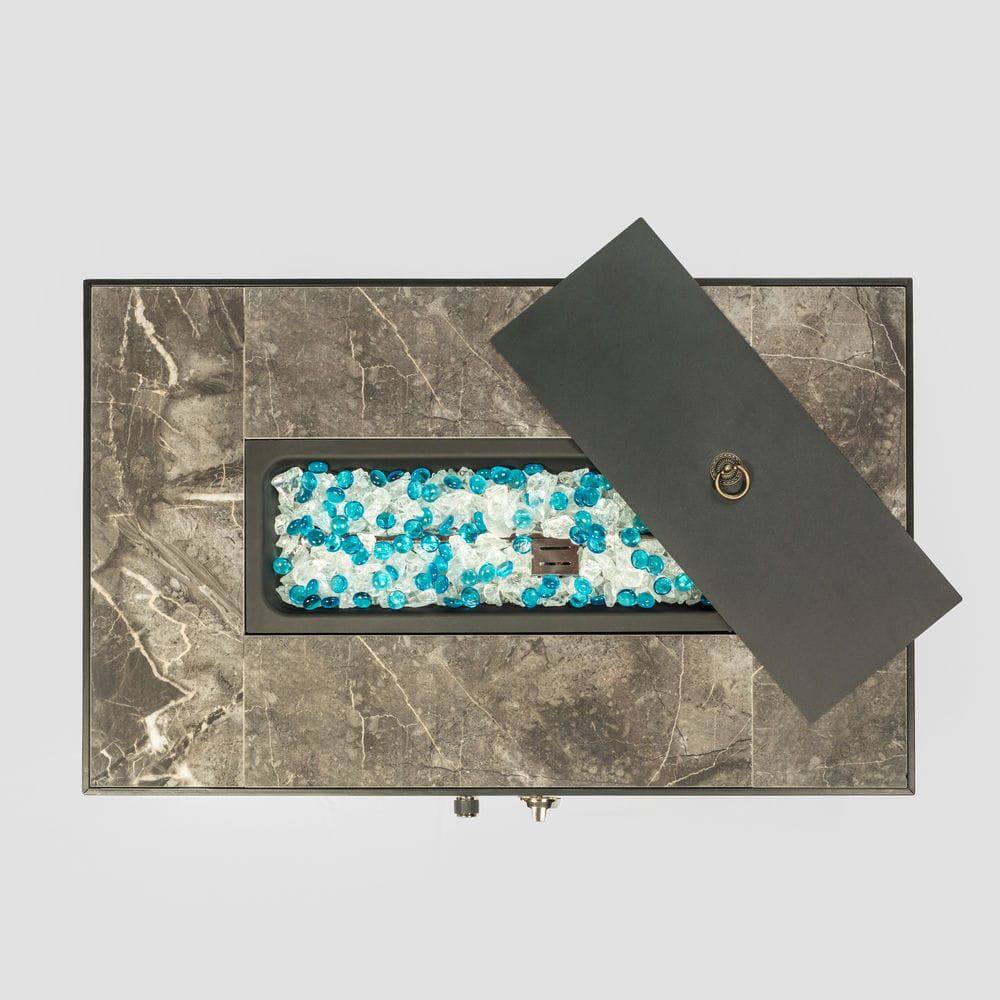 Alt View 5. Resenkos - 32" Propane Gas Fire Pit Table, 50000 BTU Rectangular Fire Pit, Tile Tabletop with Beautiful Wicker Base.