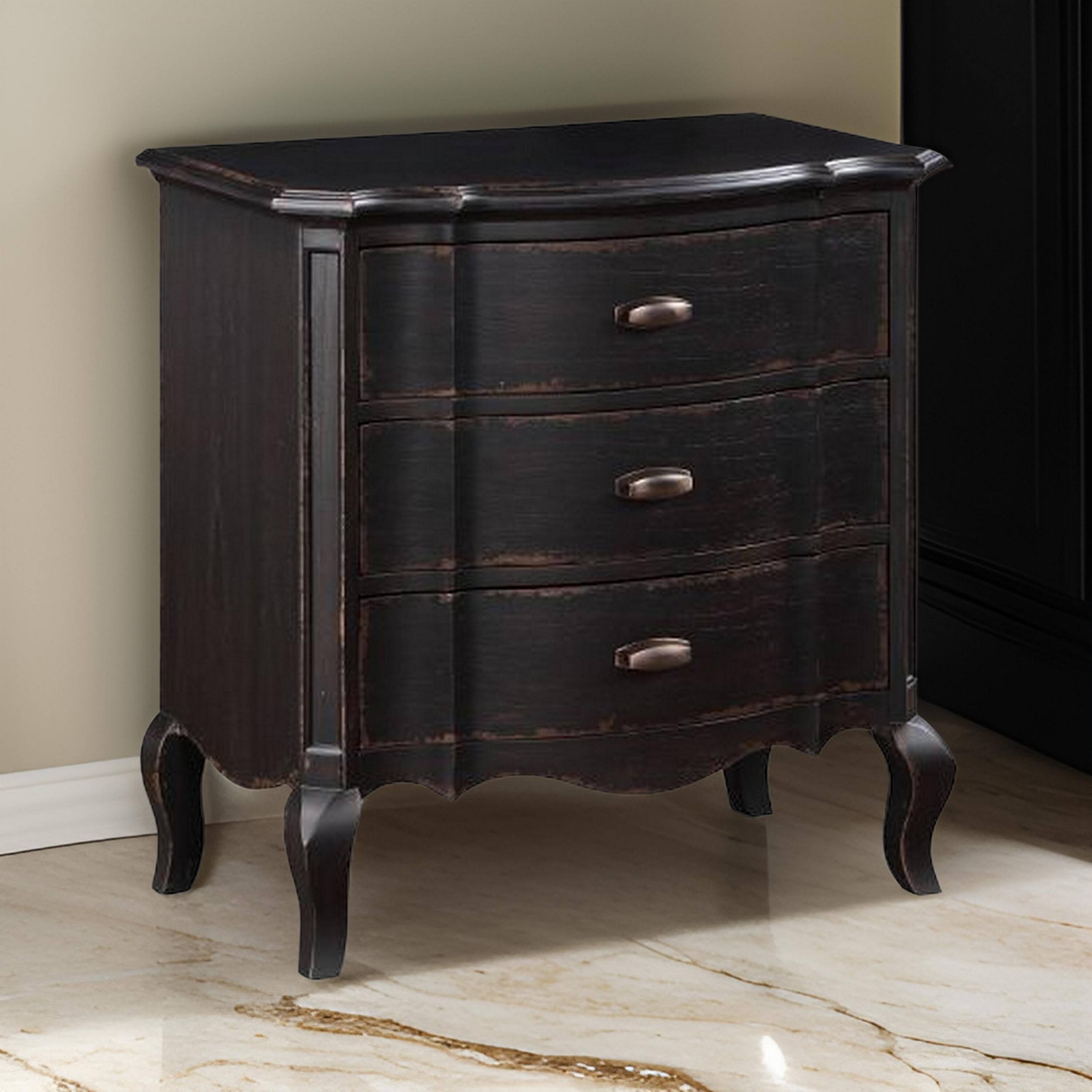 Alt View 2. Manhattan Lane - 30 Inch Nightstand, 3 Drawers, Cabriole Legs, Rubberwood, - Black.