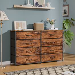 Furnulem - 8 Drawers Fabric Dresser with Wood Top Storage Chest - Brown