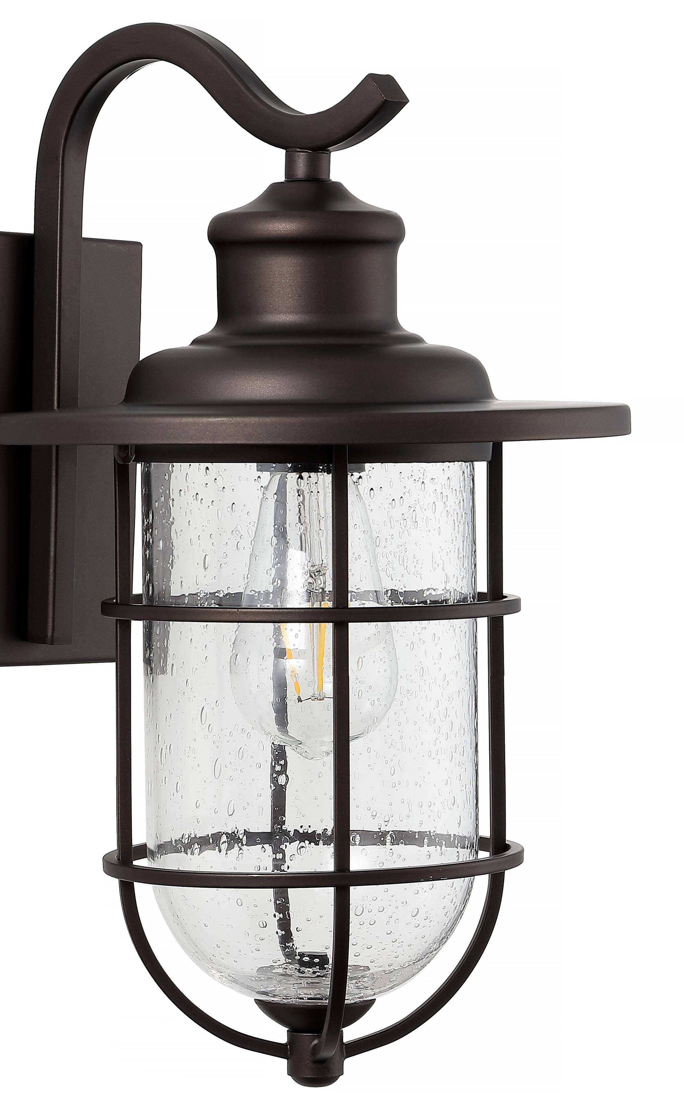 Alt View 4. Jonathan Y - Westfield 10.5" 1-Light Iron/Seeded Glass Rustic Industrial Cage LED Outdoor Sconce, Oil Rubbed Bronze - Oil Rubbed Bronze.