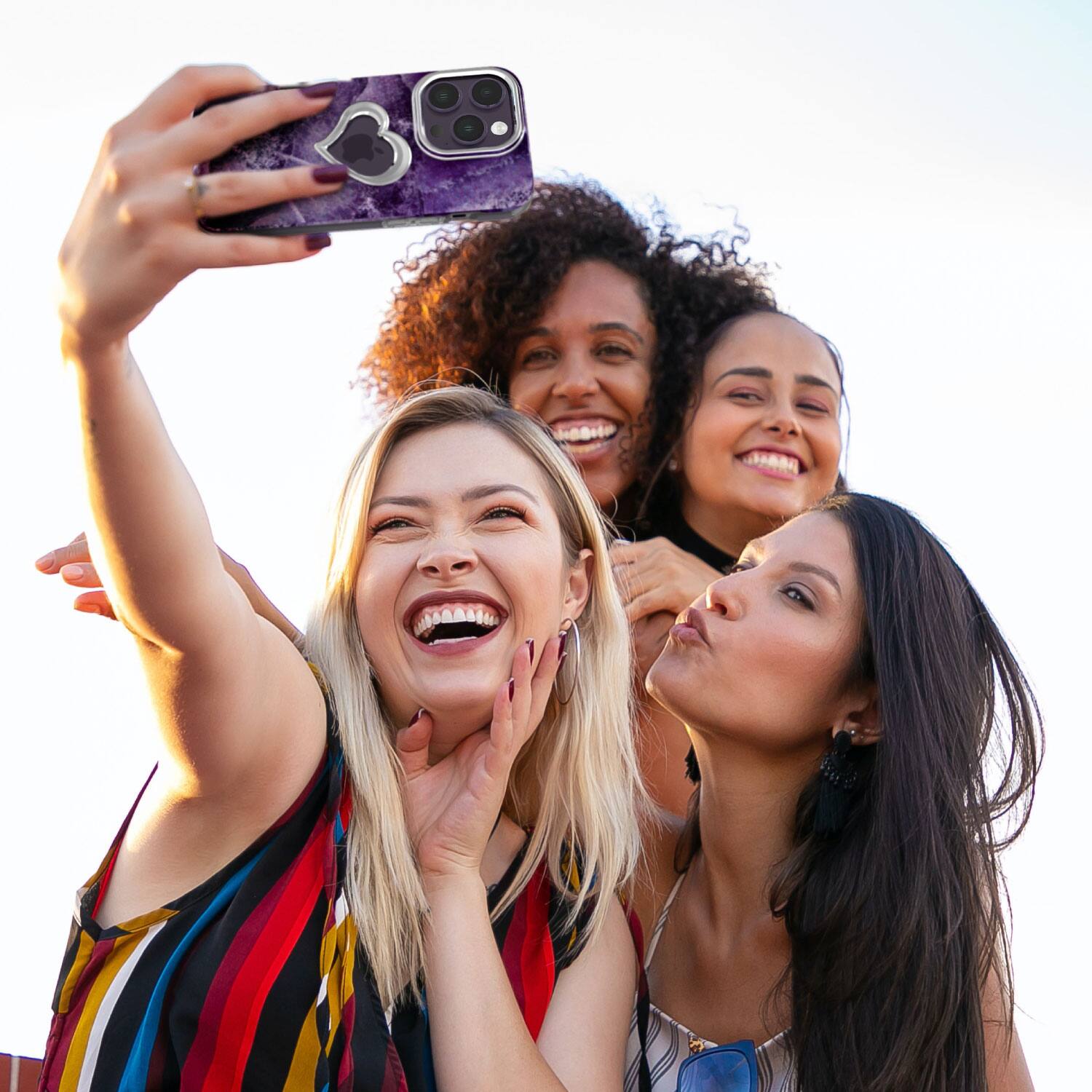 Angle. Vena - vLove Glitter Heart Case for Apple iPhone 14 Pro - Purple Marble - Multicolored.