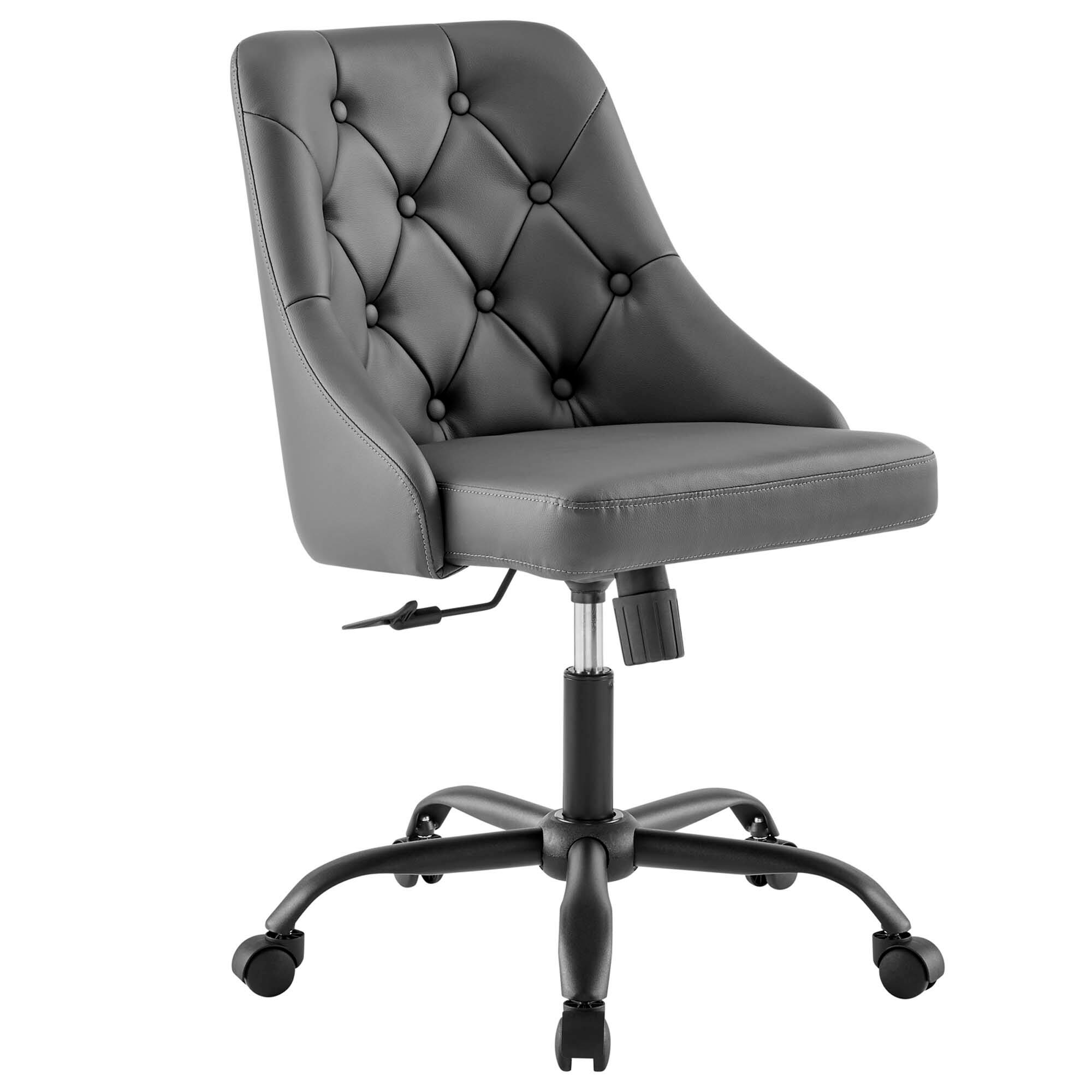 Angle. Modway - Distinct Tufted Swivel Vegan Leather Office Chair by Modway - Black Gray.