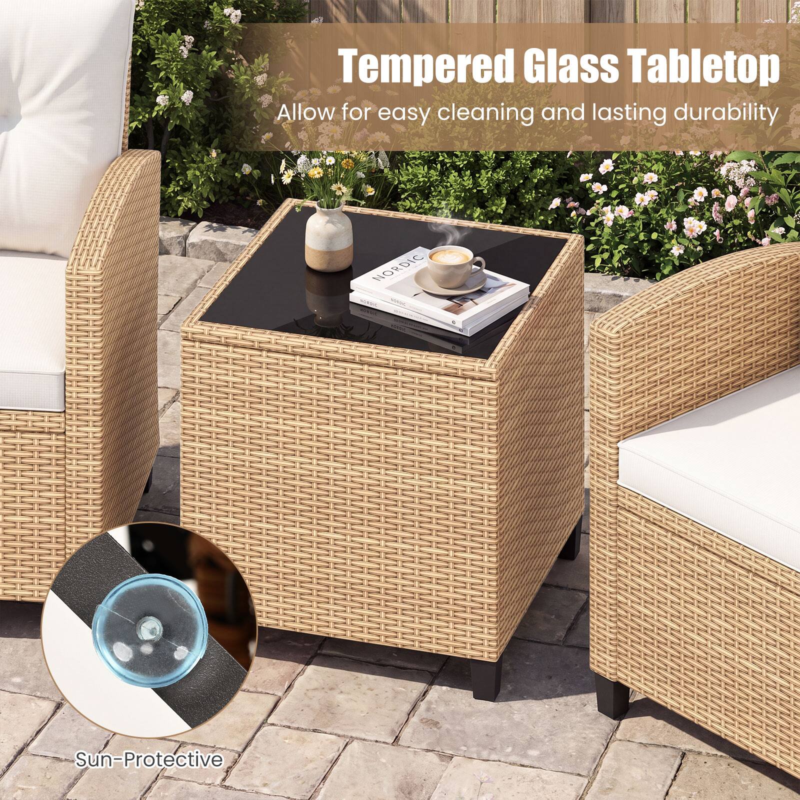 Tempered Glass Tabletop  
Allow for easy cleaning and lasting durability  

NORDIC actoc  
Sun-Protective