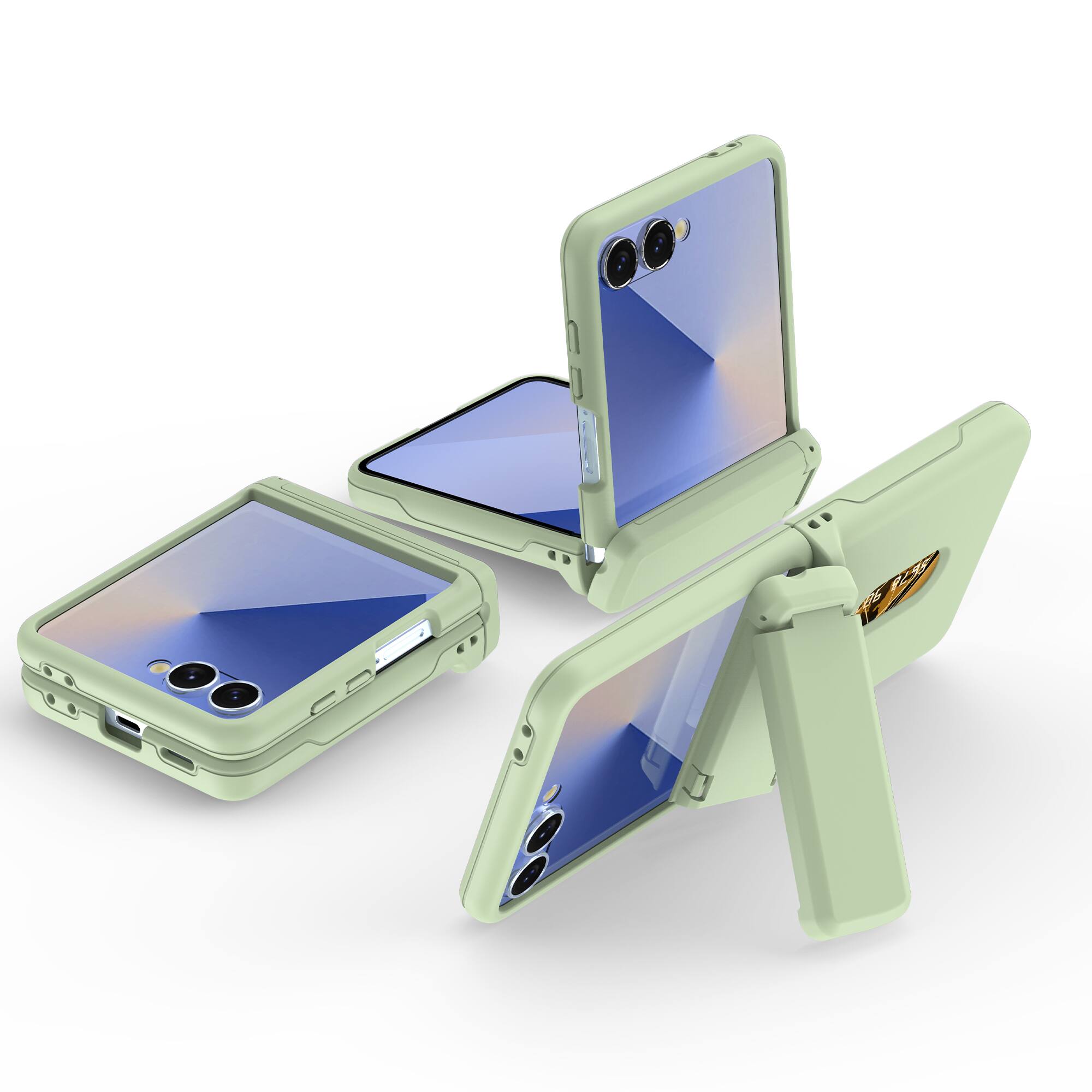 Alt View 3. Dteck - for Samsung Galaxy Z Flip7 Case,Slim Matte 2-Card Holder Wallet Hard PC Case,Shockproof Hinge Kickstand Cover - Lightgreen.
