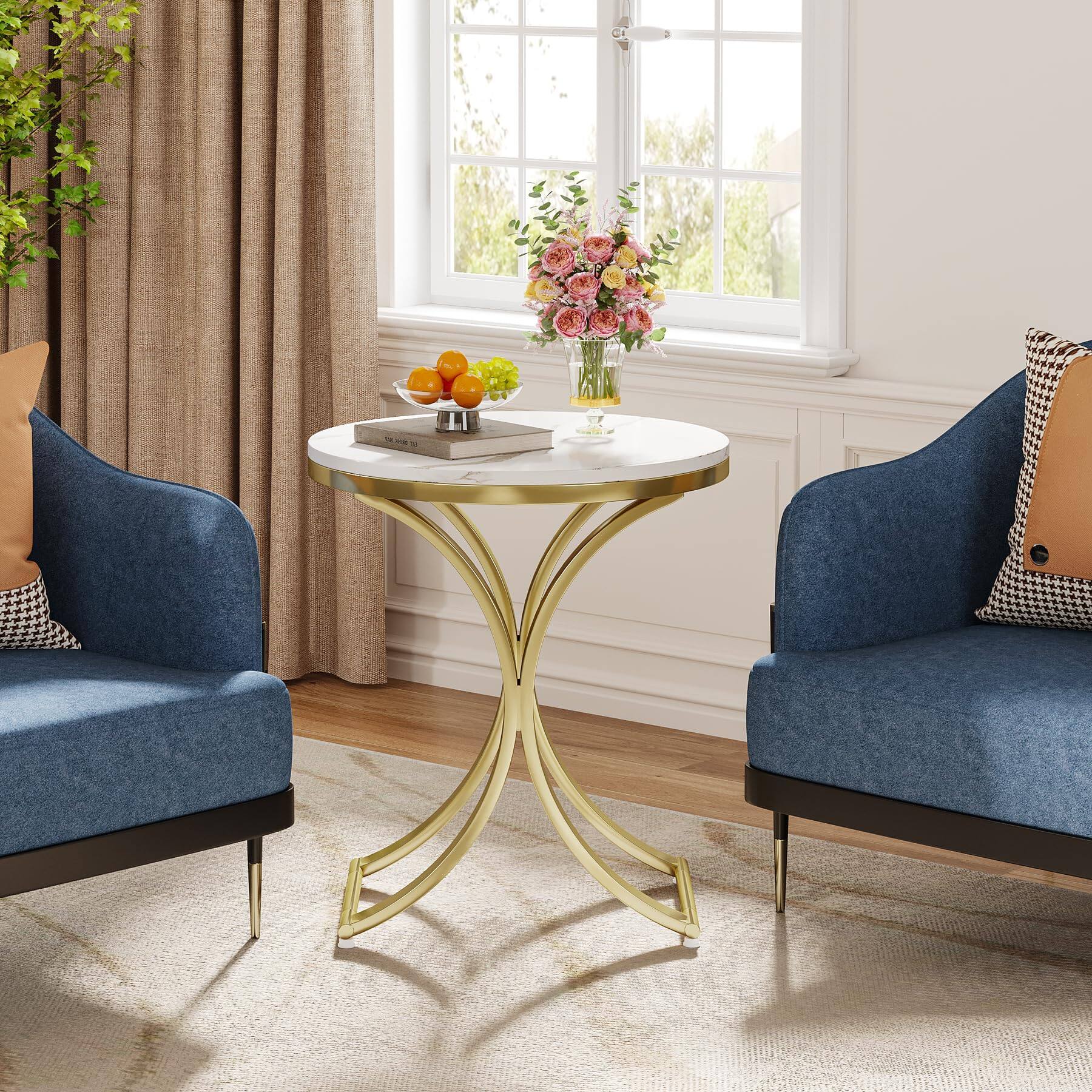 Tribesigns End Table Small Round Faux Marble Sofa Side Table (1) White ...