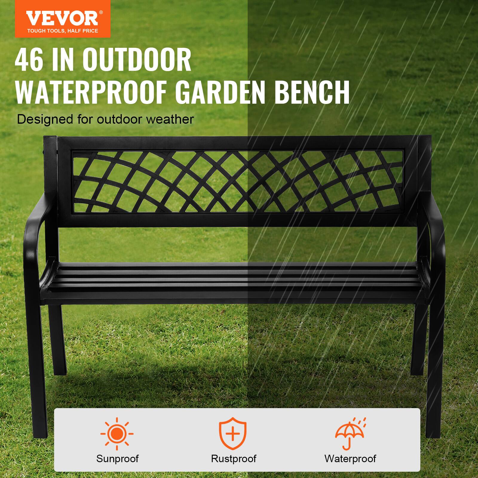 VEVOR TOUGH TOOLS, HALF PRICE 46 IN OUTDOOR WATERPROOF GARDEN BENCH Designed for outdoor weather Sunproof, Rustproof, Waterproof