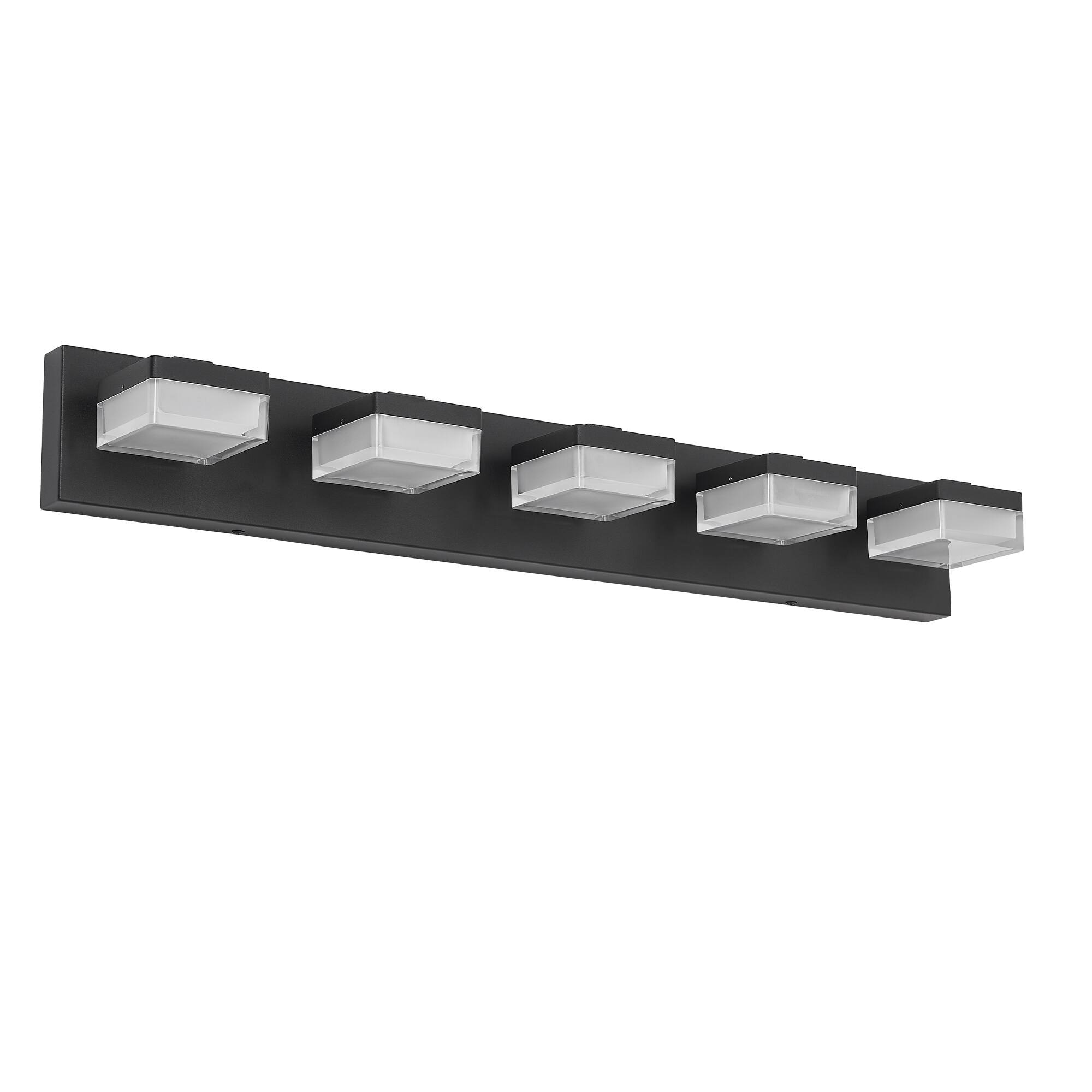 Alt View 4. HOMLUX - 31.5 in. 5 Lights Black LED Vanity Light Bar with Acrylic Shade.