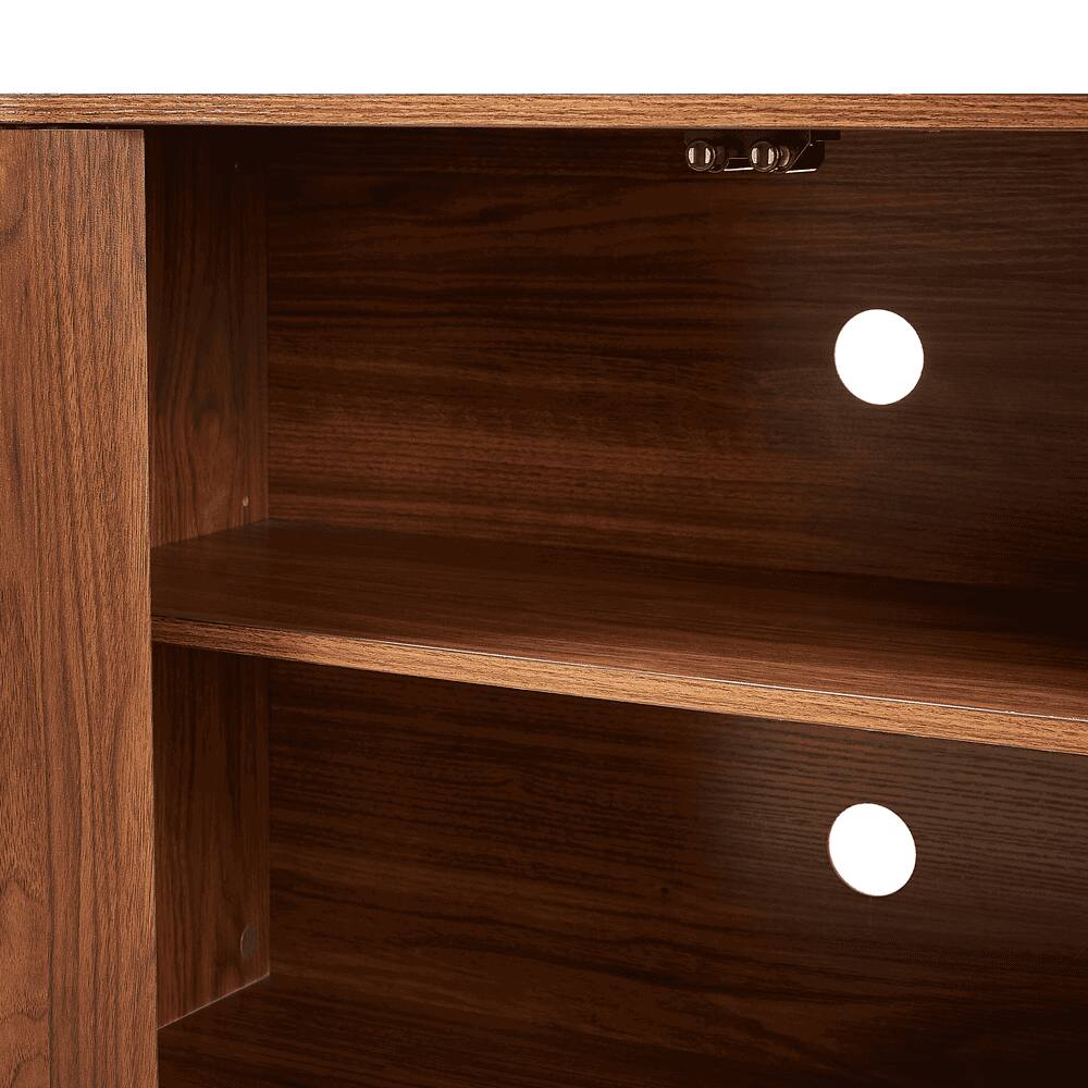 Angle. Kadyn - L-Shaped Corner Computer Desk with Glass Cabinets and LED Lights - Black - Brown.