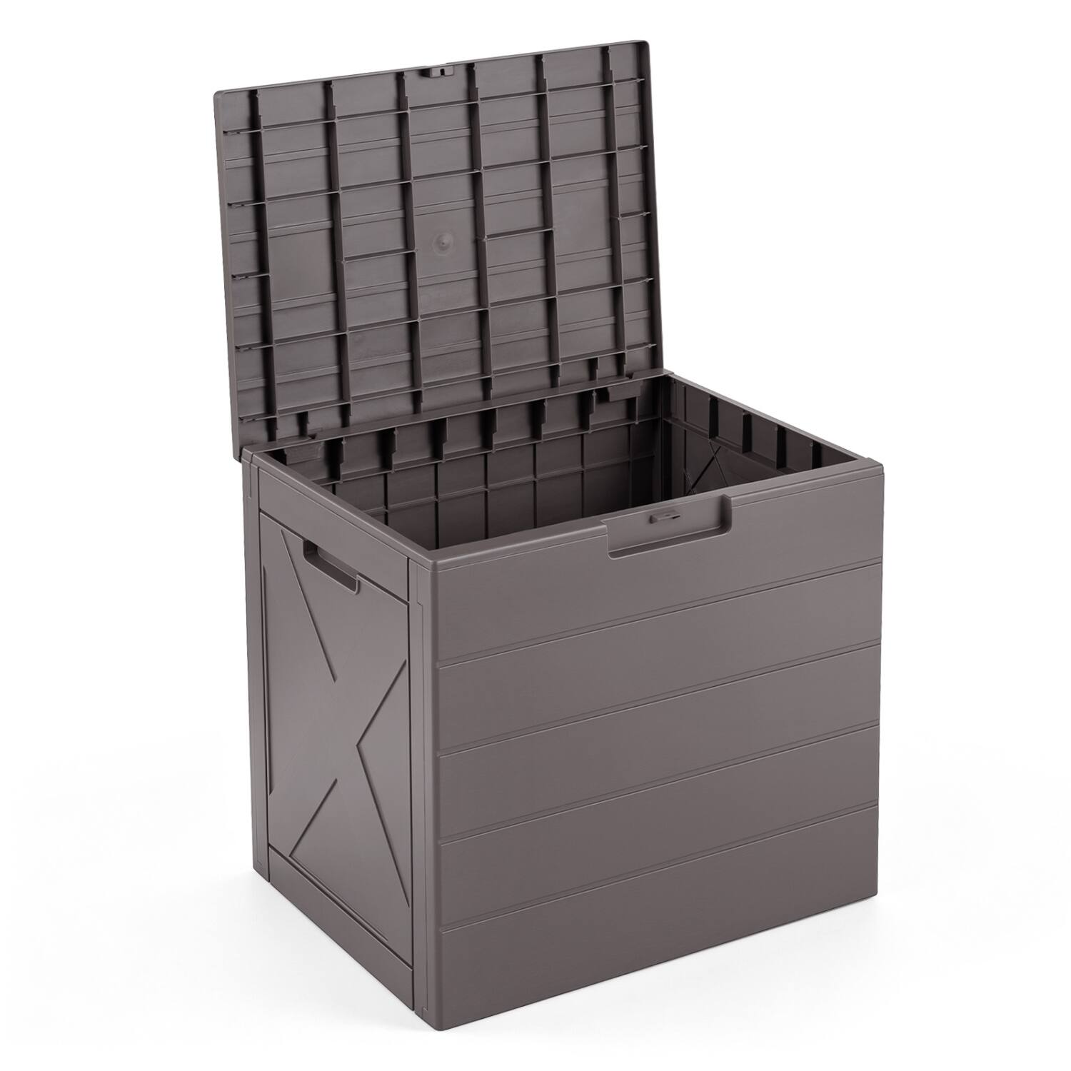 Front. WELLFOR - 25 Gallon Storage Bin with Lid Carry Handles and Lock Hole for Patio Furniture Accessories - Gray.