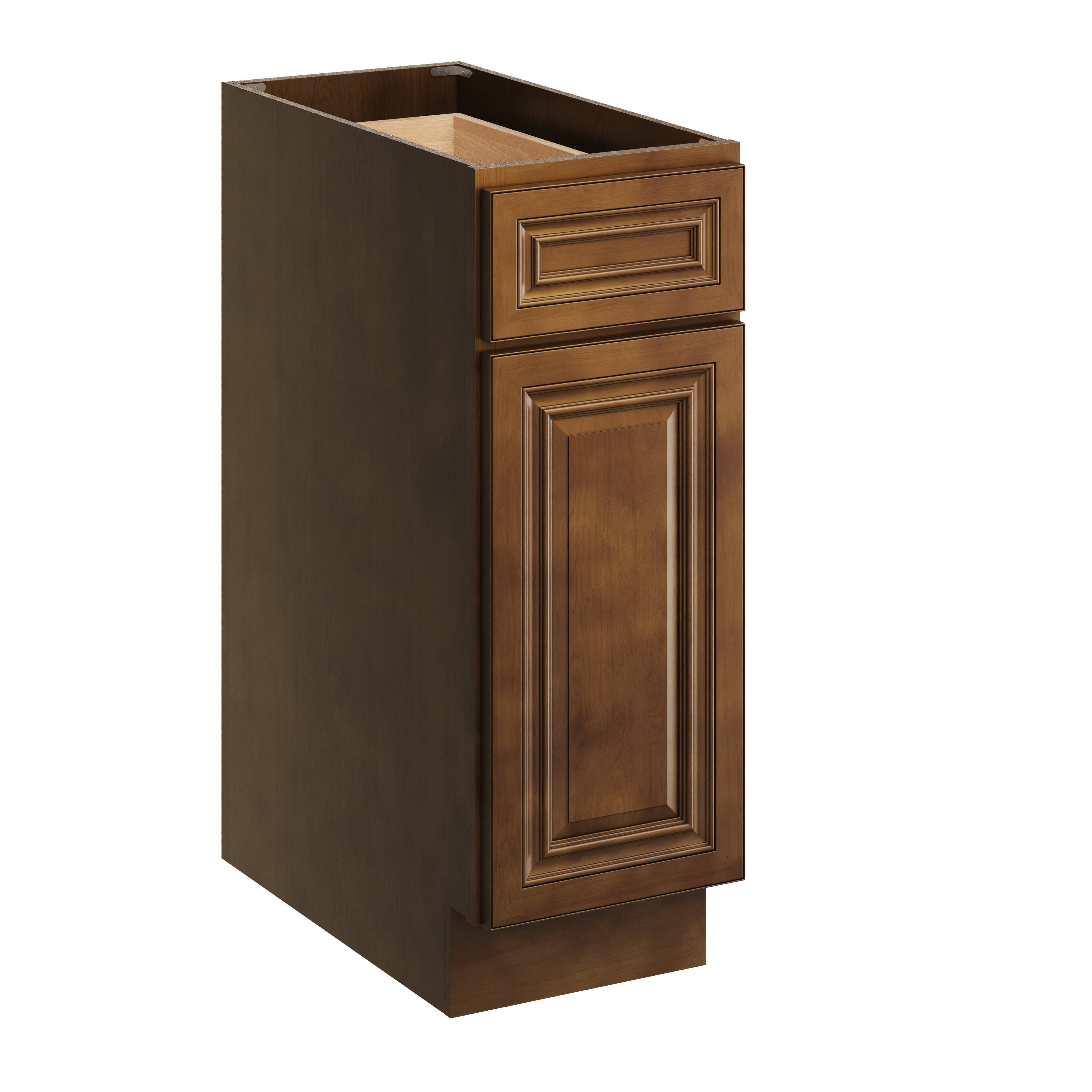 Boyel Living - 12 Inch Single Door Base Cabinet with Solid Wood Frame and Soft-Close System - Dark Caramel