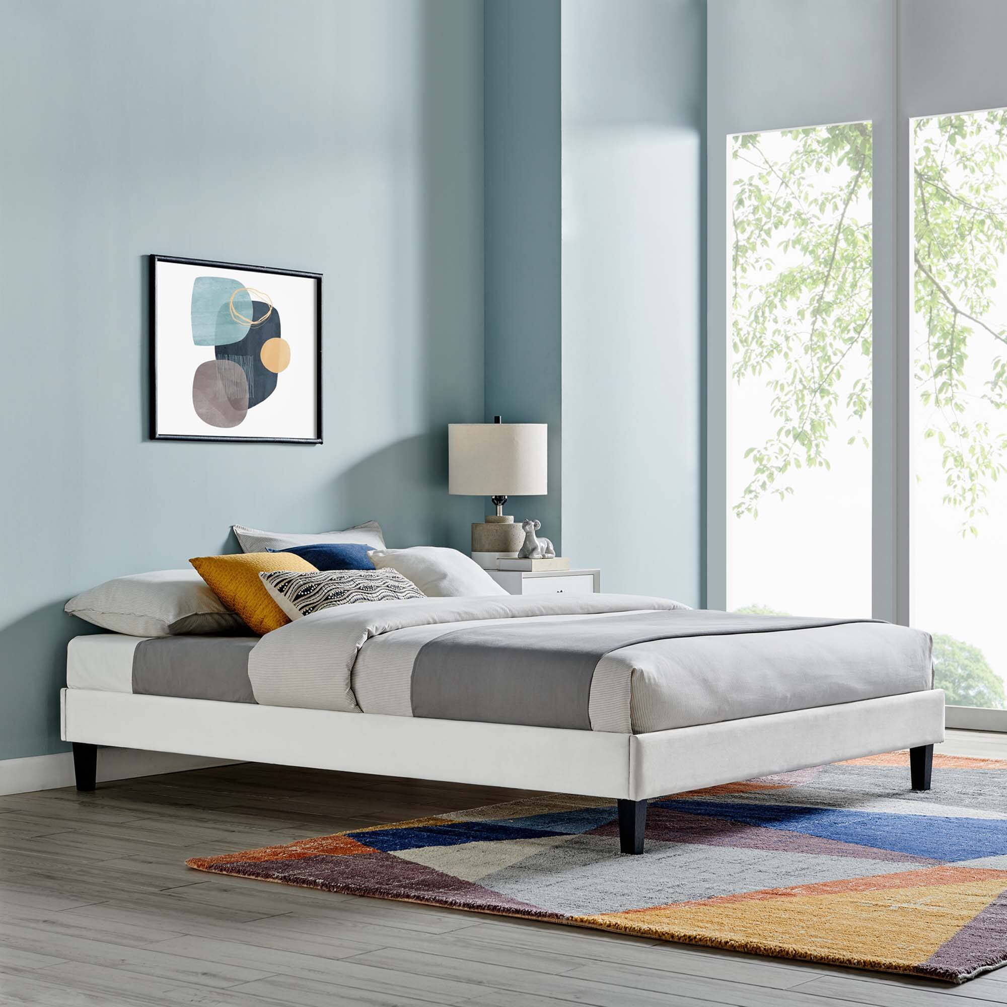 Alt View 1. Modway - Loryn Fabric King Bed Frame with Round Splayed Legs - Blue.