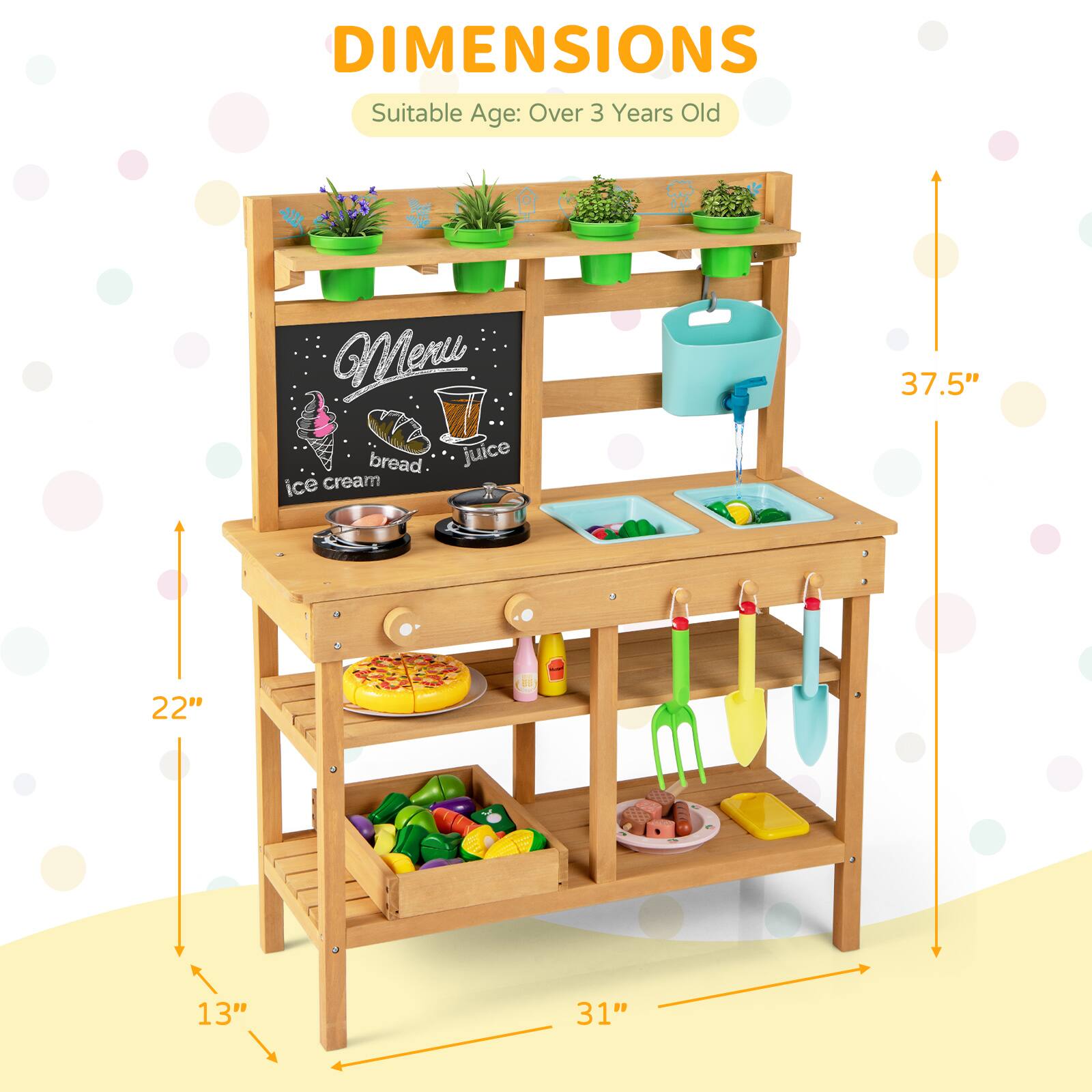 DIMENSIONS  
Suitable Age: Over 3 Years Old  

Meru  
bread juice ice cream  

37.5"  
22"  
13"  
31"