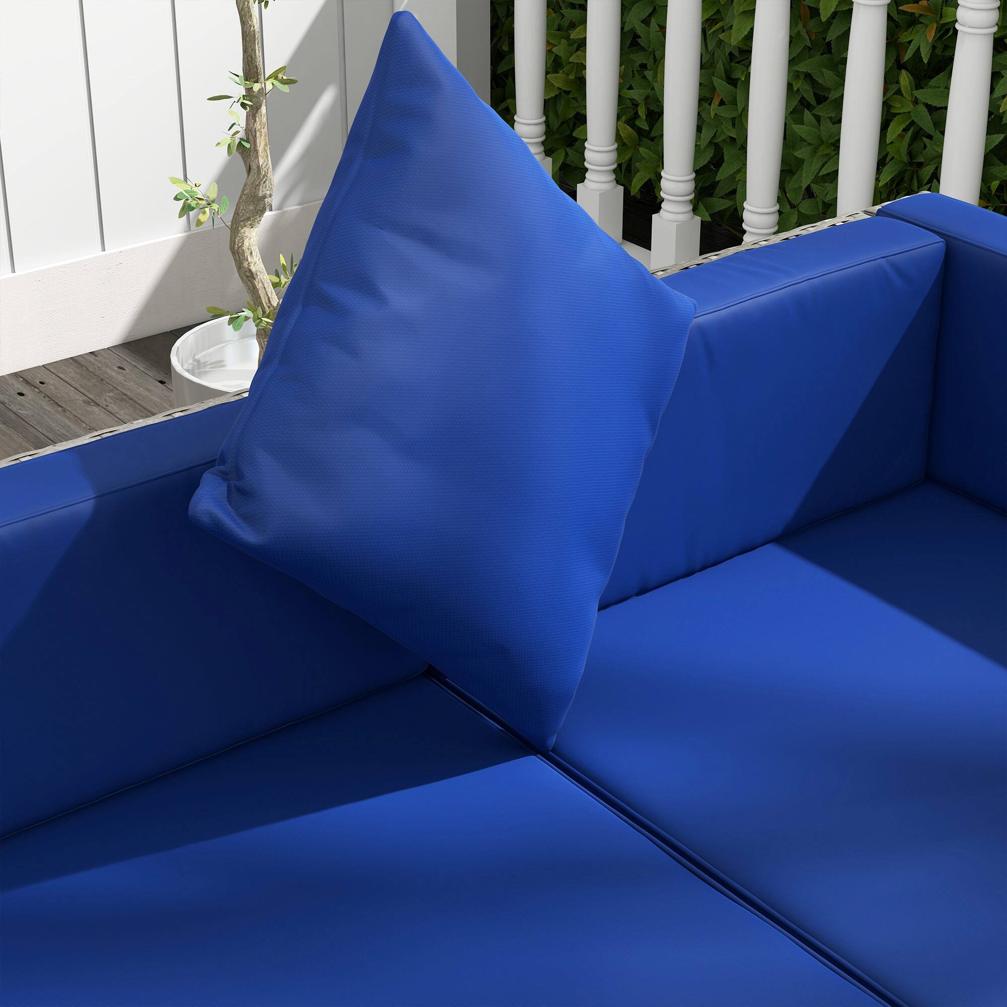 Alt View 7. Outsunny - 7-Piece Patio Furniture Set, Outdoor Wicker Conversation Set, All Weather PE Rattan Sectional Sofa Set - Mixed Gray and Blue.