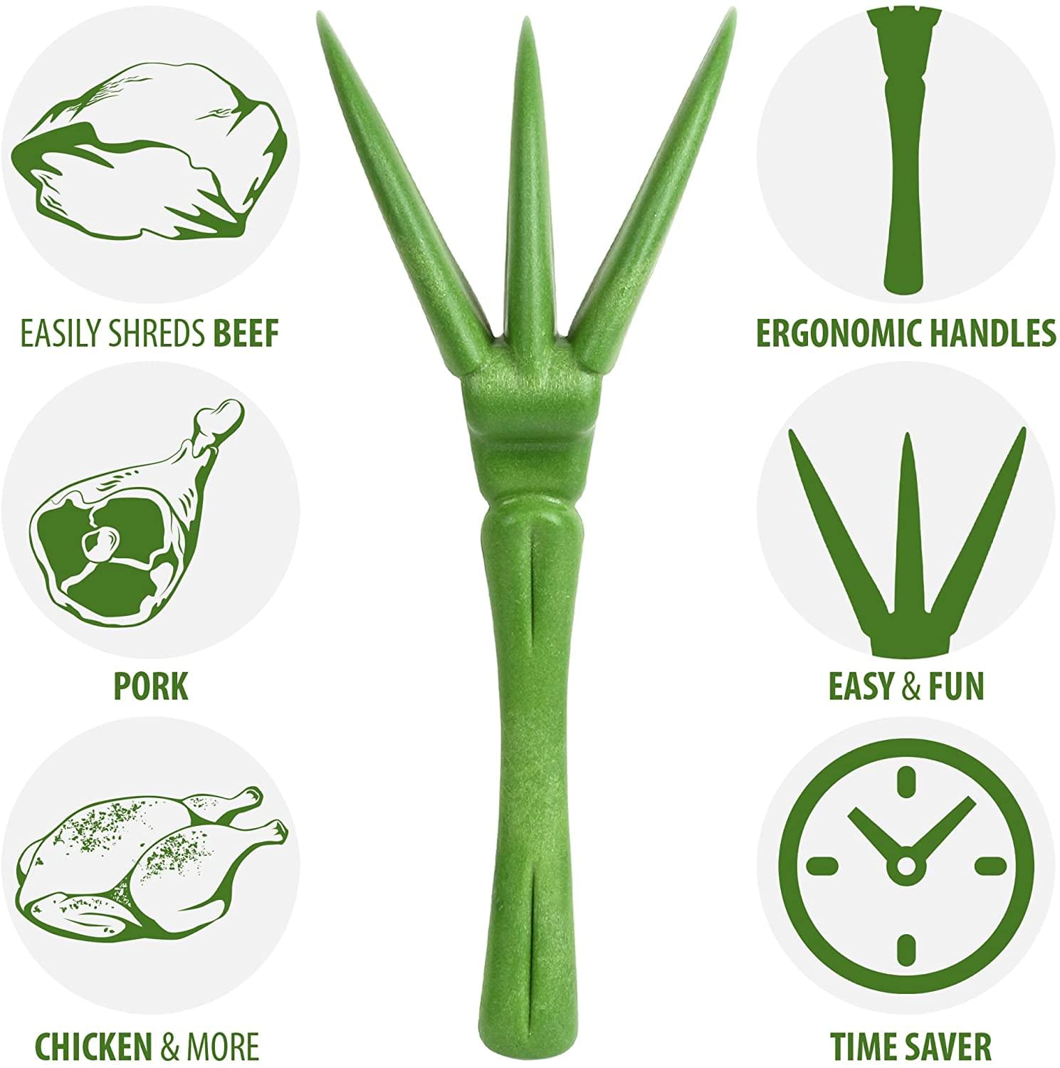 Easily shreds beef, pork, chicken & more. Ergonomic handles. Easy & fun. Time saver.