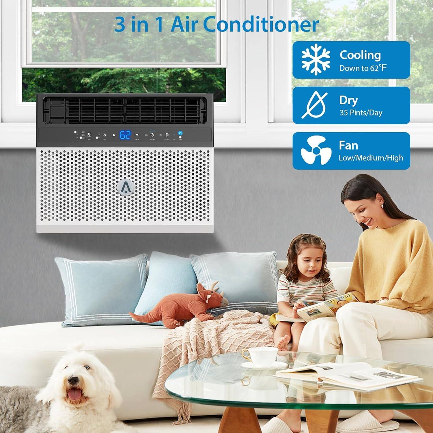 3 in 1 Air Conditioner  
Cooling Down to 62°F  
Dry 35 Pints/Day  
Fan Low/Medium/High