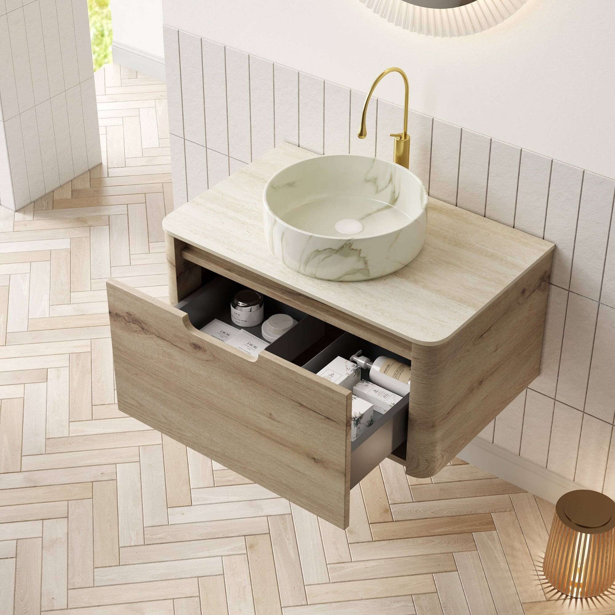 Alt View 2. Boyel Living - 30 Bathroom Vanity with Ceramic Basin Stone Pattern Travertine Pattern Sintered Stone Top White Oak - White,White Oak.