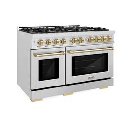 ZLINE - Autograph 48 in. 6.7 cu. ft. Freestanding Select Satin Steel Gas Range w/ 8 Burners & Bronze Accents - Satin Stainless Steel