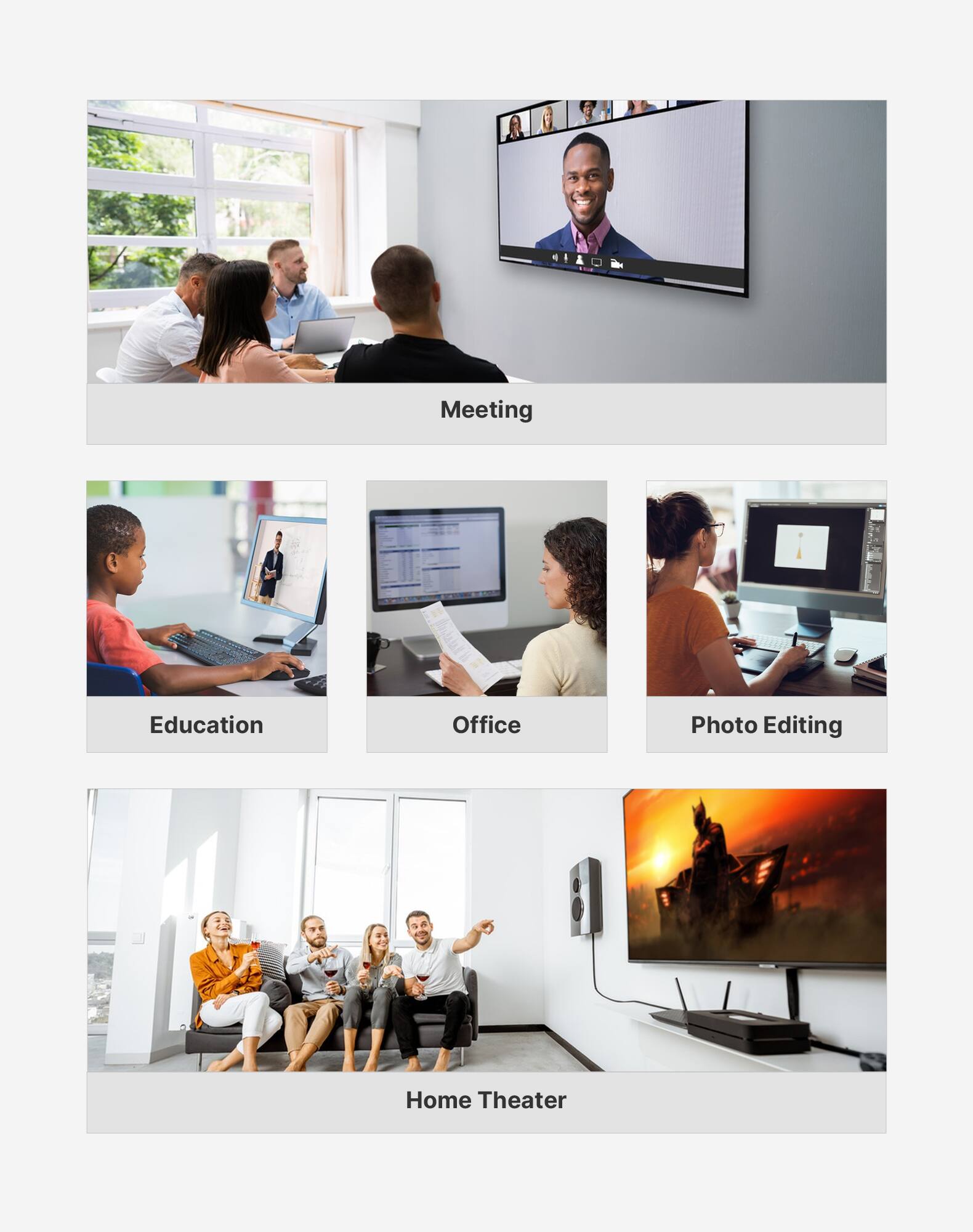 Meeting  
Education  
Office  
Photo Editing  
Home Theater