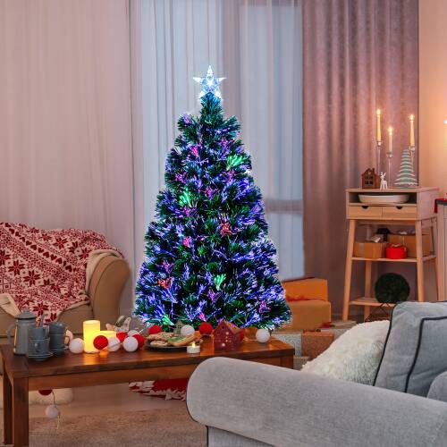 Alt View 4. Winado - 6FT Pre-Lit Christmas Tree Artificial with Colorful LED Lights, Stars, Base, Fiber Optic for Indoor Holiday Decoration - Green.
