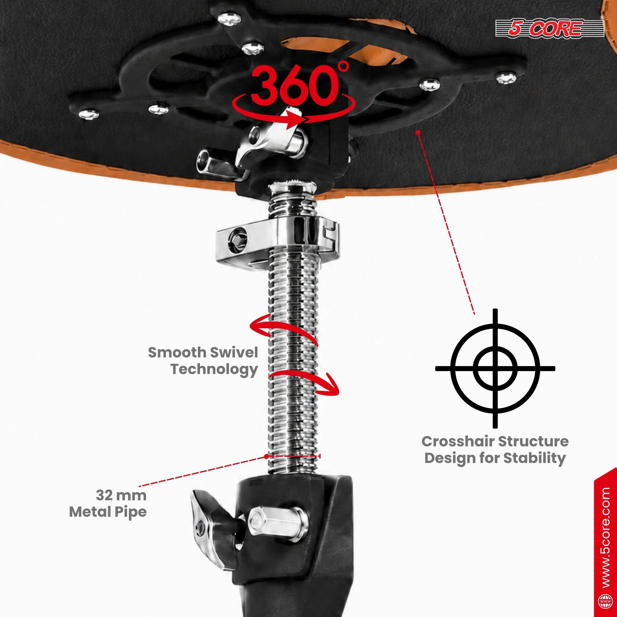 360° 5 CORE Smooth Swivel Technology 32 mm Metal Pipe Crosshair Structure Design for Stability  
www.5core.com