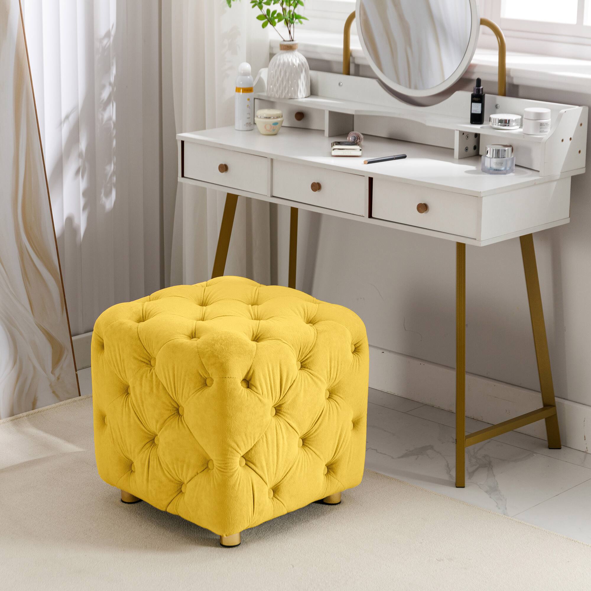 Back. GOODSILO - Modern Velvet Upholstered Ottoman with Storage, Versatile Foot Stool and End Table for Living Room and Bedroom - Yellow.