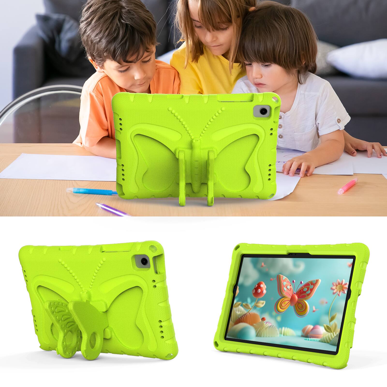 Alt View 2. Dteck - Kids Case for Samsung Galaxy Tab A11+ 2025 / A9+ 2023 Case 11 Inch with Strap & Stand, Shockproof EVA Protective Cover - Grassgreen.