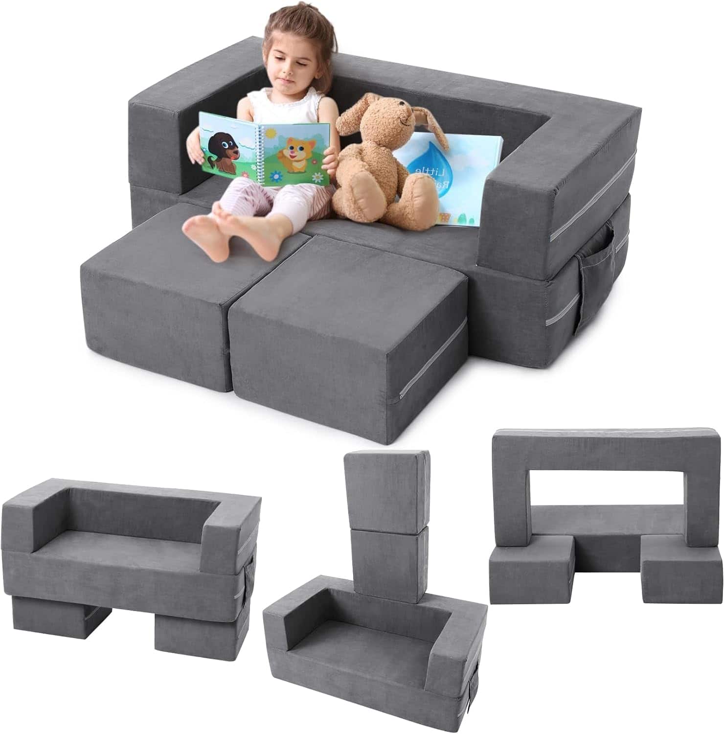 Babevy - GarveeHome Kids Couch 3PCs Modular Kids Play Couch Toddler Couch Kids Convertible Sofa Foam Floor Sofa - Multiple colors/finishes