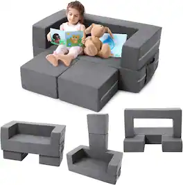 Babevy - GarveeHome Kids Couch 3PCs Modular Kids Play Couch Toddler Couch Kids Convertible Sofa Foam Floor Sofa - Multiple colors/finishes