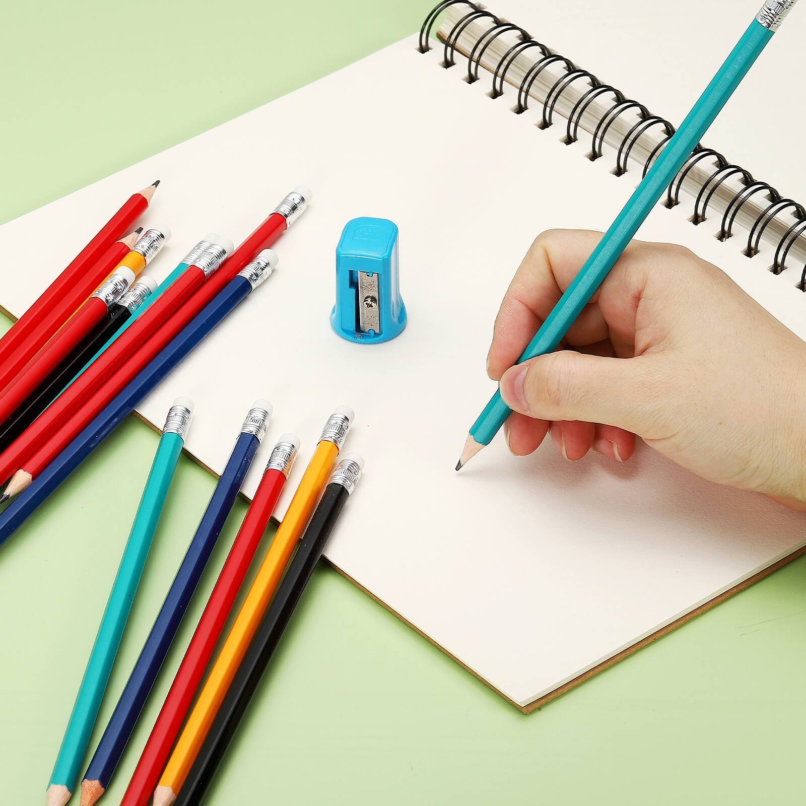 Alt View 4. Unique Bargains - Hexagonal Wooden Pencils Bulk, 12pcs HB Graphite Pencils w/ Eraser for Office, Eng, Writing, Art, Drawing - Blue.