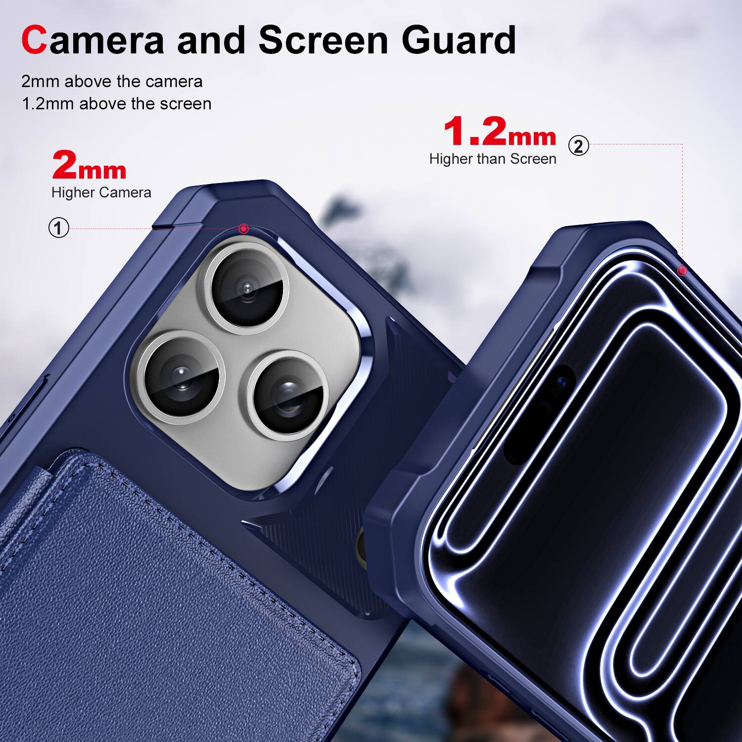 Camera and Screen Guard

2mm above the camera  
1.2mm above the screen

2mm  
Higher Camera

1.2mm  
Higher than Screen