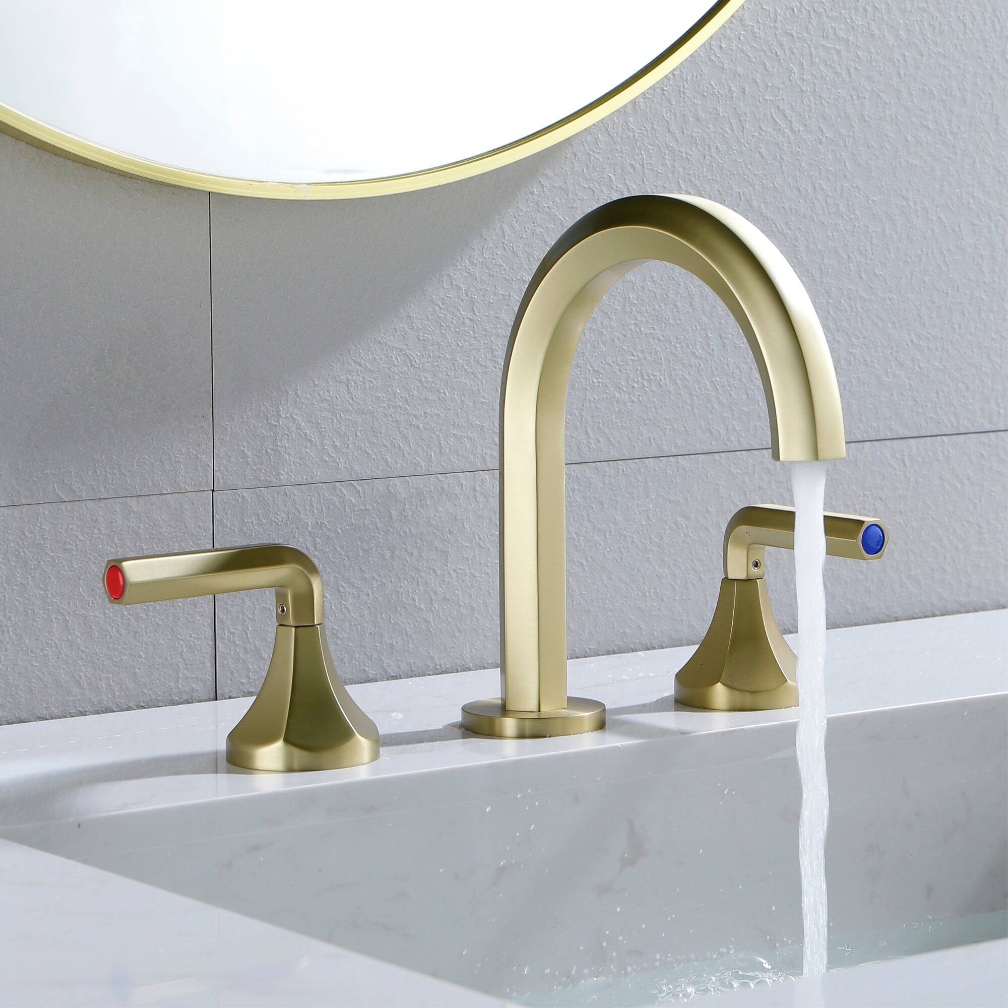 Alt View 8. Boyel Living - 8 in Widespread Double Handle 1.2 GPM Bathroom Faucet with Quick Connect Hose and Water Supply Hose in Brushed Gold - Brushed Gold.