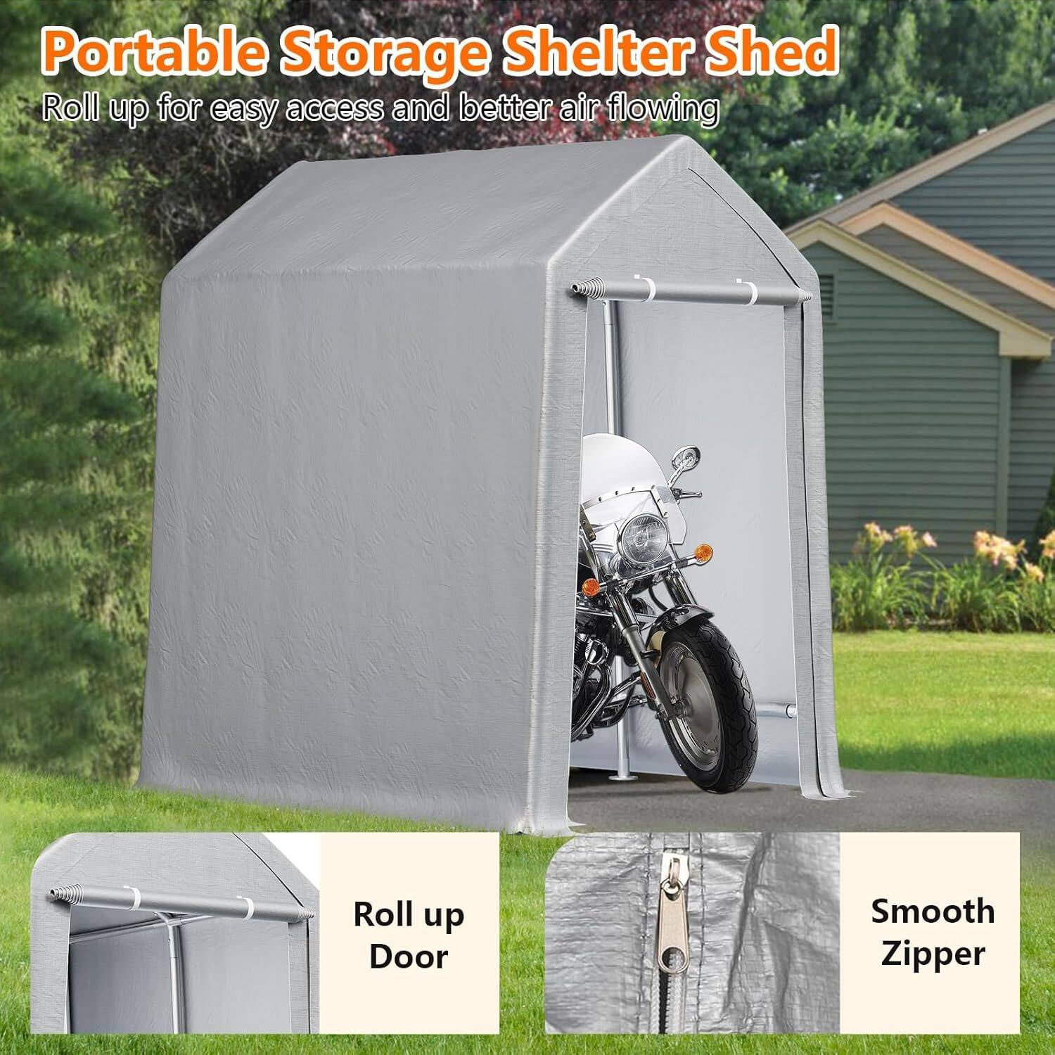Portable Storage Shelter Shed  
Roll up for easy access and better air flowing  

- Roll up Door  
- Smooth Zipper