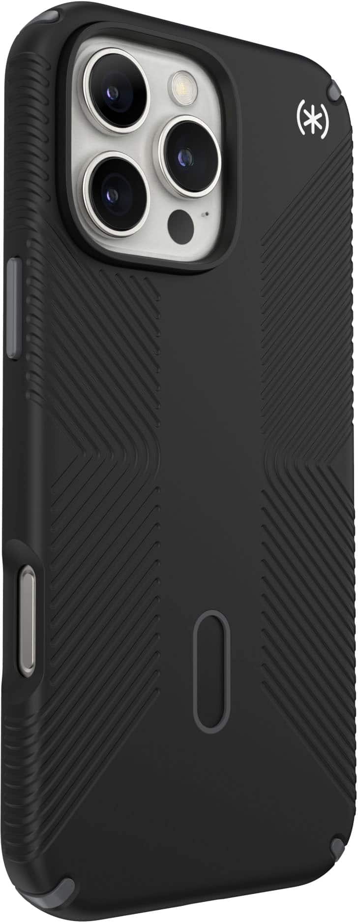 Left. Speck - Presidio2 Grip ClickLock Case with MagSafe for Apple iPhone 16 Pro - Black.