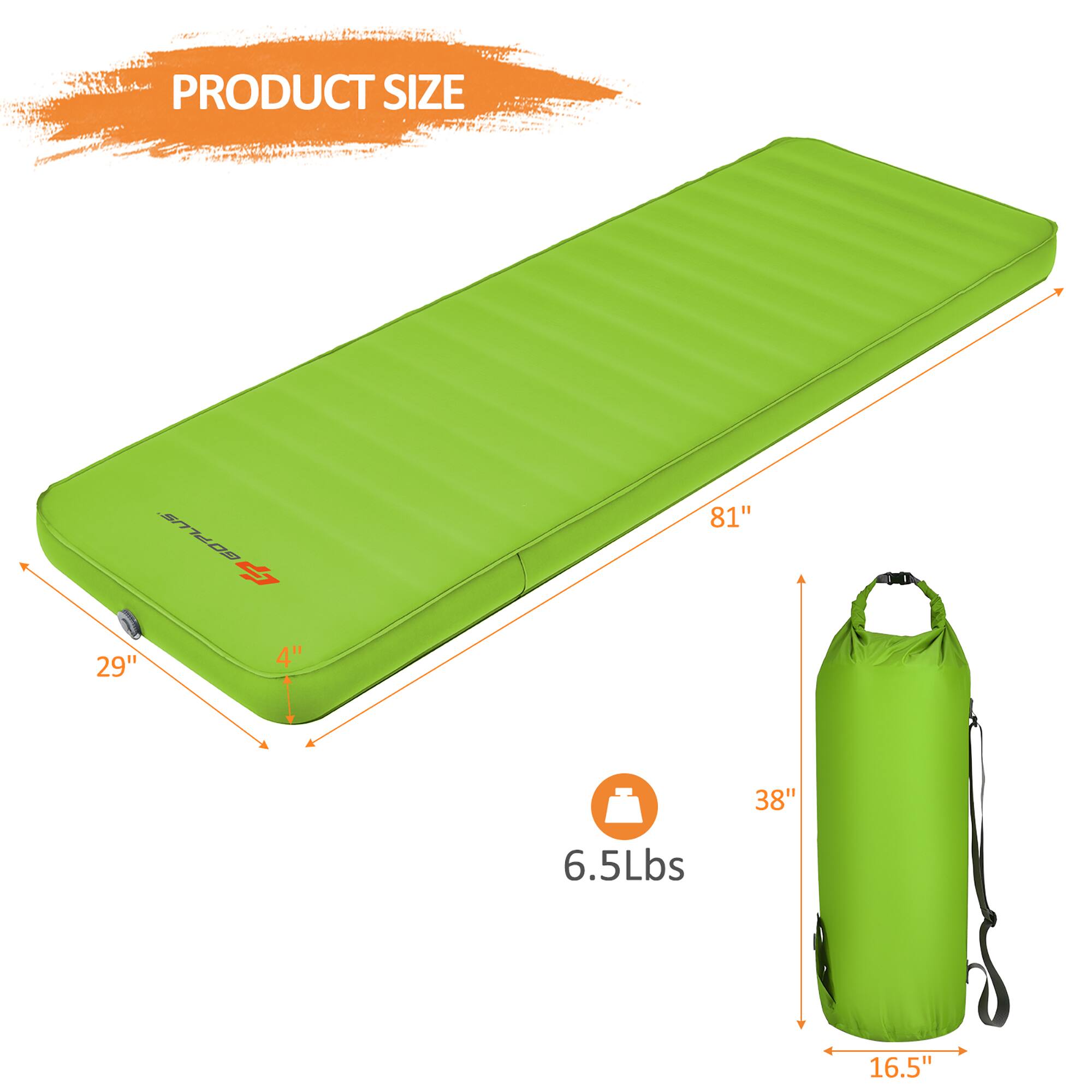 PRODUCT SIZE

- Length: 81"
- Width: 29"
- Height: 4"
- Weight: 6.5 lbs
- Packed Size: 38" x 16.5"