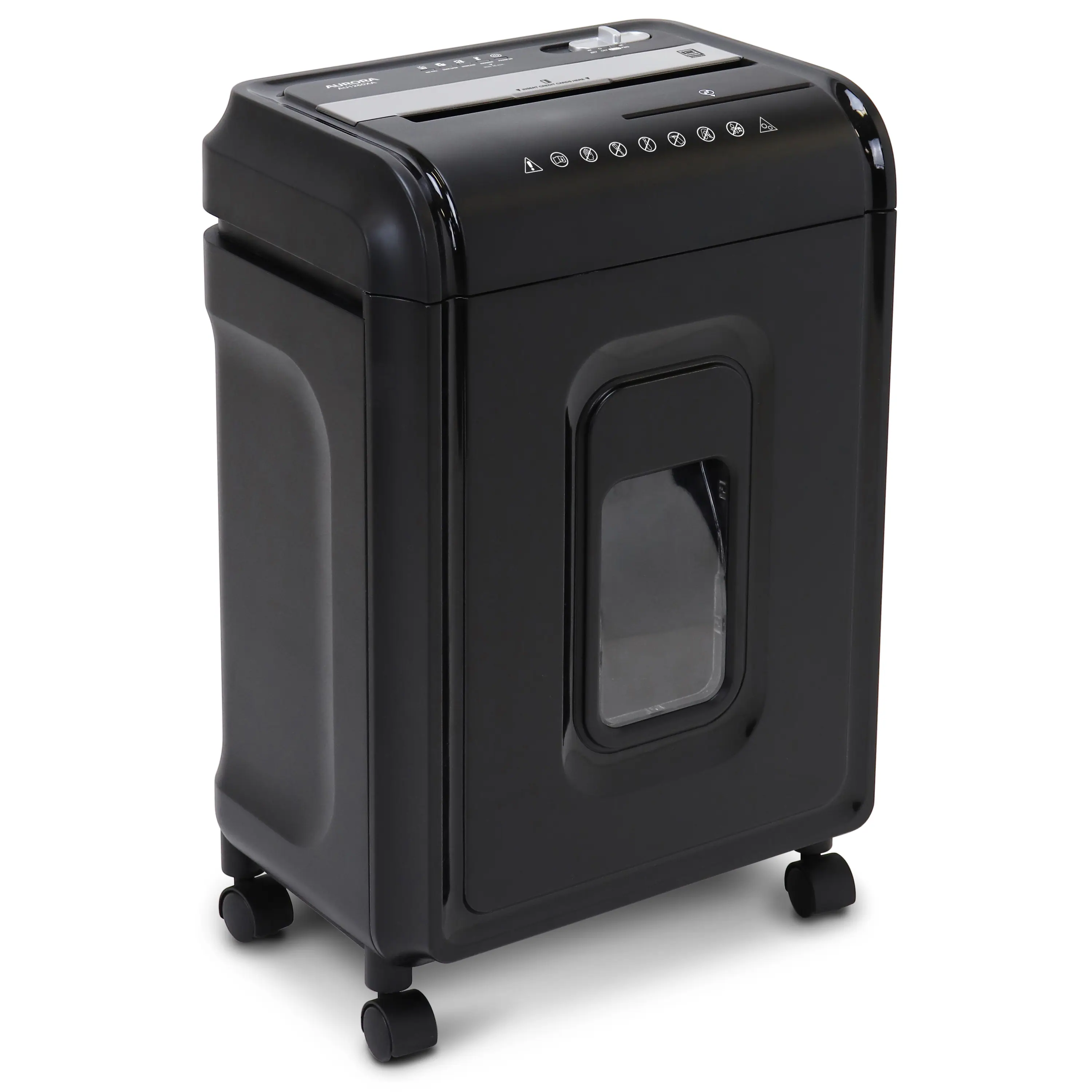 Left. Aurora - Aurora AU1260XA Anti-Jam 12-Sheet Crosscut Paper and CD Shredder / 4 Gallon Pullout Basket Shredder - Black.