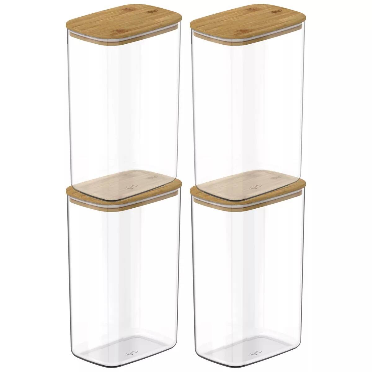 OU - Airtight Food Storage Container w Leak Proof Bamboo Lid Set 8pc (set of 4) Kitchen Jar Organizer - Clear