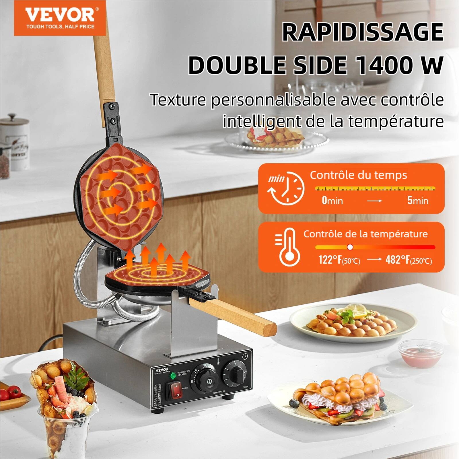 VEVOR TOUGH TOOLS, HALF PRICE

RAPIDISSAGE DOUBLE SIDE 1400 W
Texture personnalisable avec contrôle intelligent de la température

Contrôle du temps
0min
5min

Contrôle de la température
122°F (50°C)
482°F (250°C)