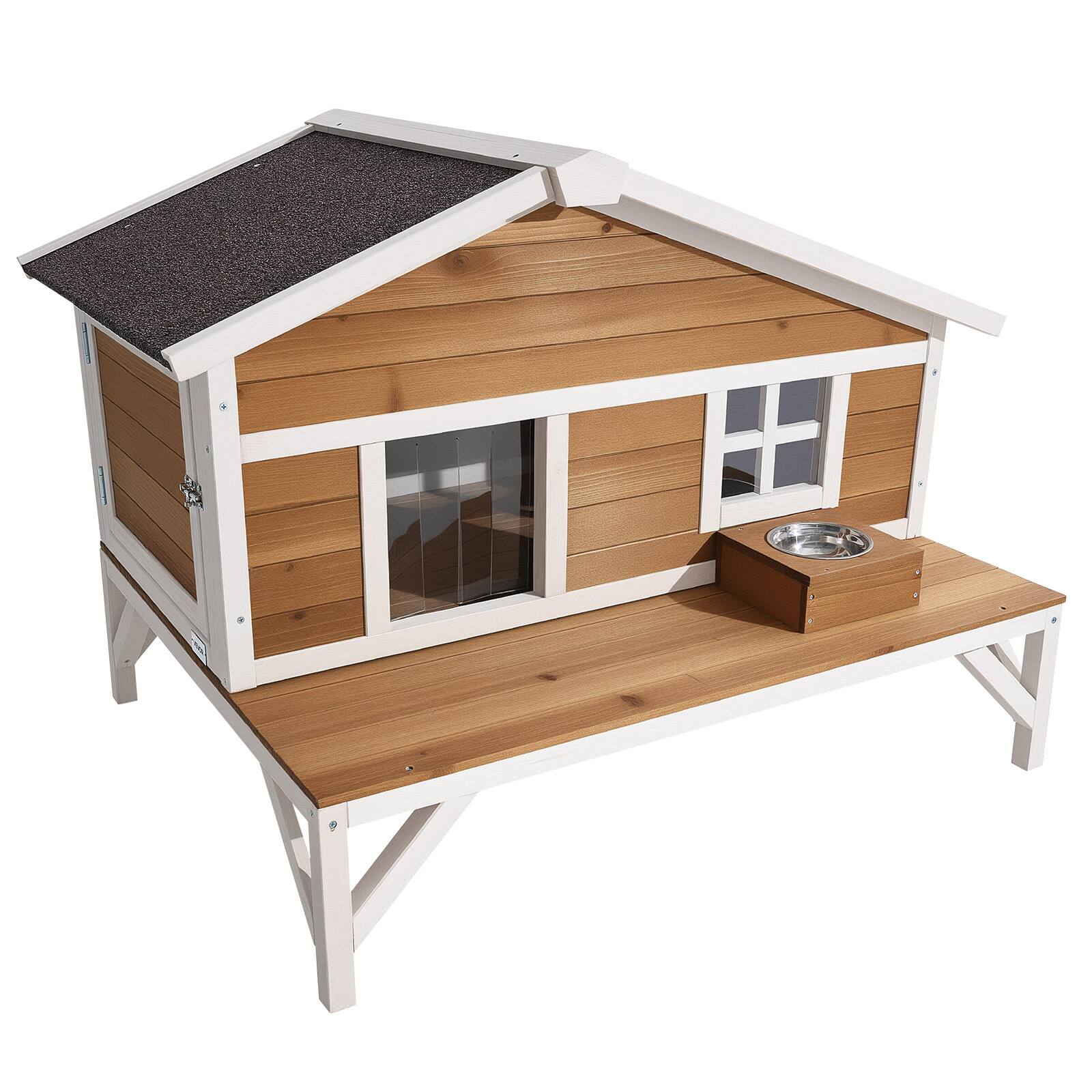 Alt View 5. VEVOR - Insulated Cat House, All-Around Foam Insulation Elevated Cat Shelter, Wooden Shelter,for Cats in Winter 43.5x33.5x31in.