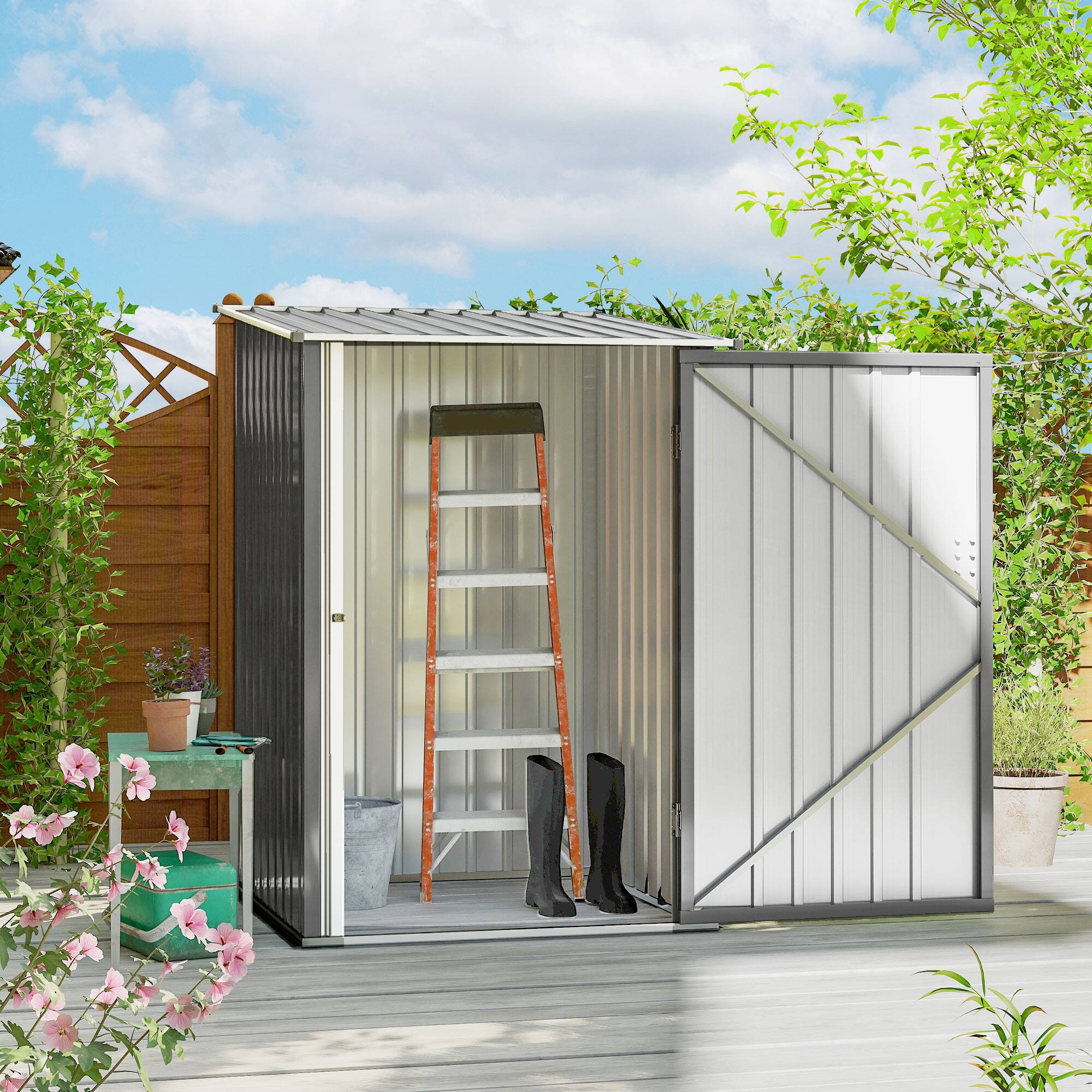 Alt View 1. Outsunny - 3.3' x 3.4' Lean-to Garden Storage Shed - Gray.