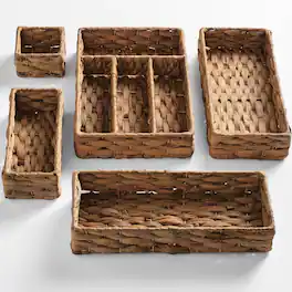 Best Choice Products - 5PC Flatware Organizer Set, Woven Modular Silverware & Utensil Drawer Organizer Trays - Chestnut
