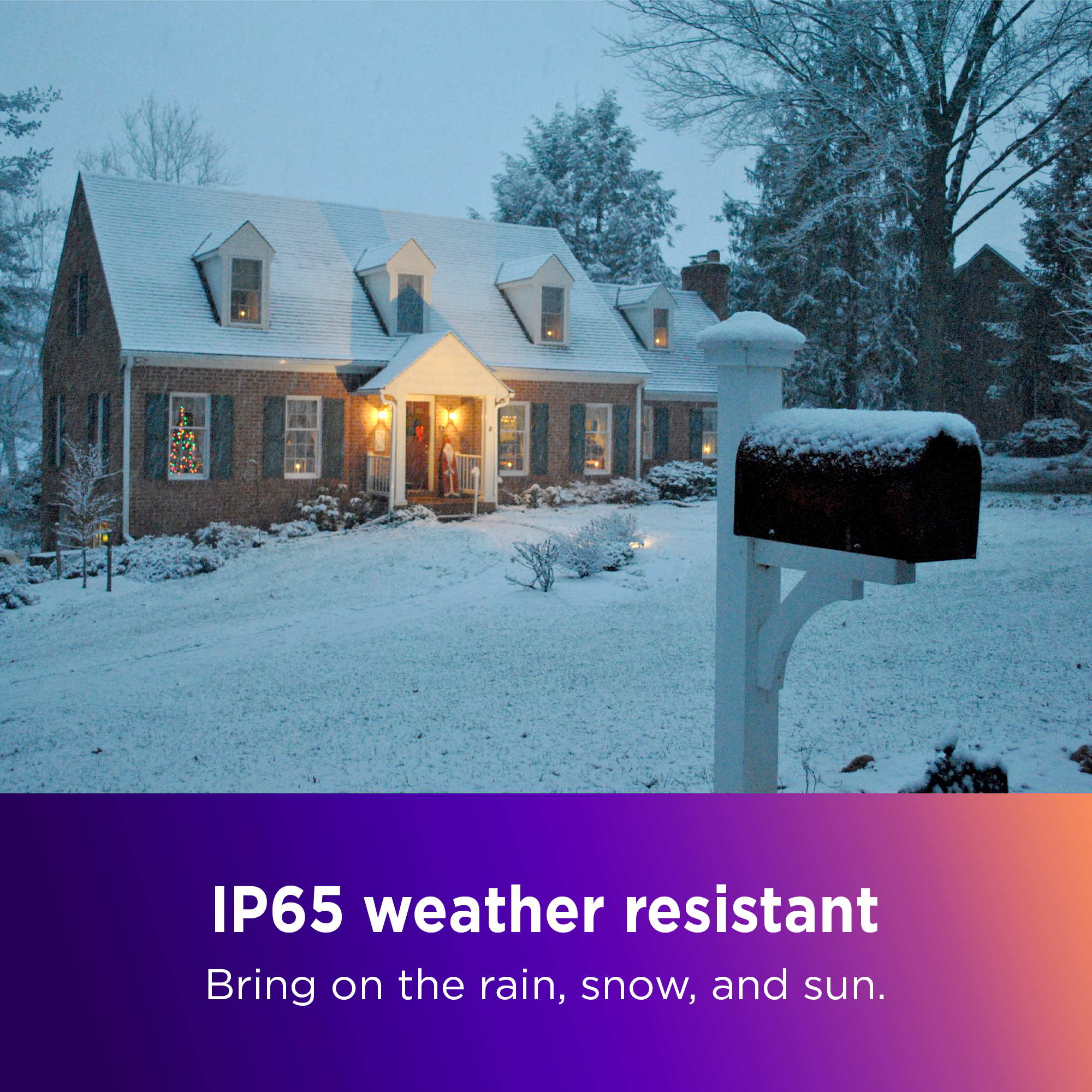 IP65 weather resistant: Bring on the rain, snow, and sun.