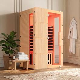 U-HOMY - Infrared Sauna with Red Light Therapy – Hemlock Build, Beauty Lamp & 15-Min Fast Warm-Up - Natural
