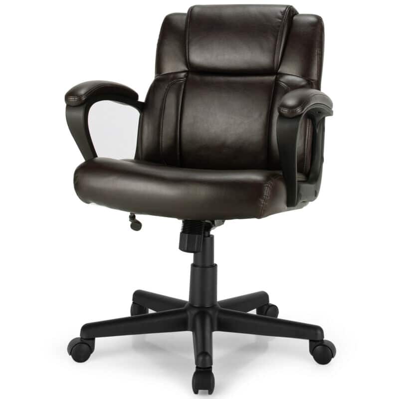 WELLFOR - Adjustable Leather Executive Office Chair Computer Desk Chair with Armrest - Brown