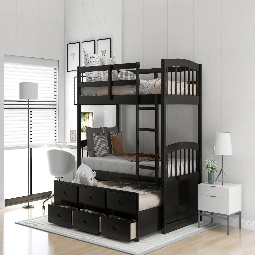 Alt View 2. Loheer - Loheer Twin Over Twin Bunk Bed with Trundle and Drawers Espresso Wood - Espresso.