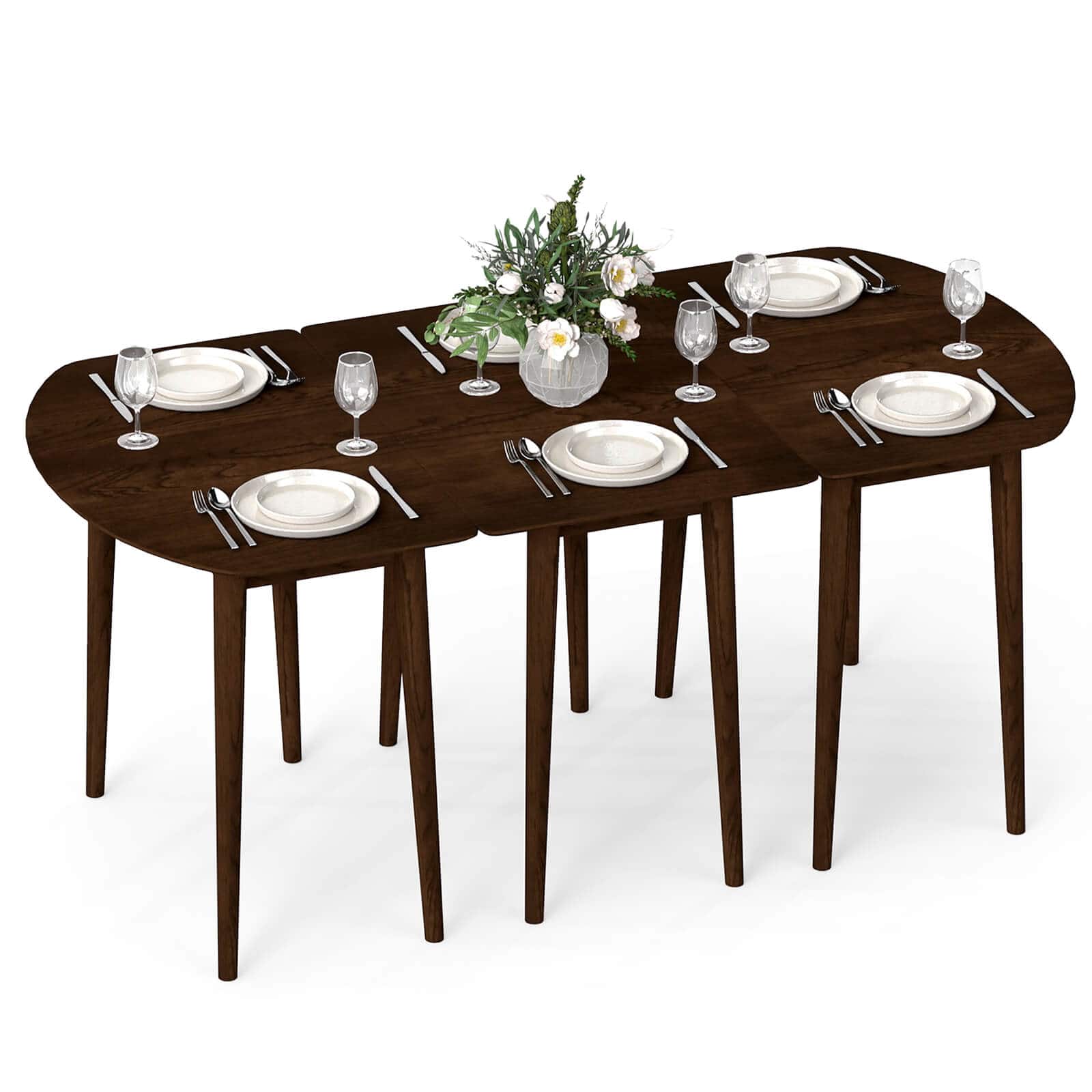 Costway - Extendable Dining Table Set with 2 Half-Round & 1 Rectangular Tables for 6-8 People - Walnut
