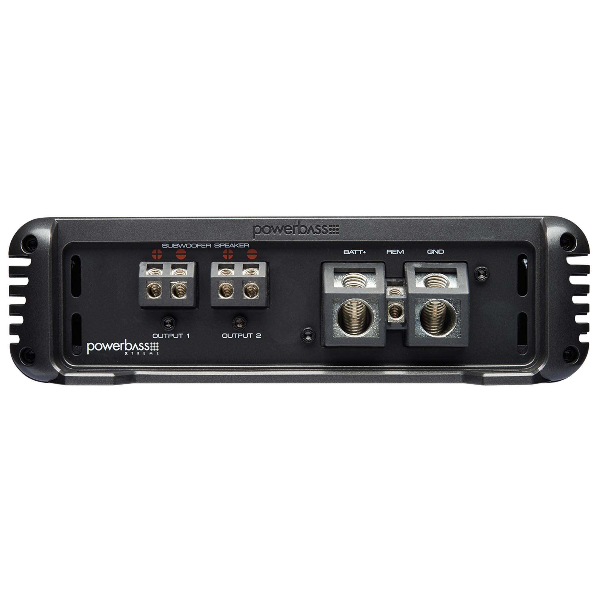 powerbAss SUBWOOFER SPEAKER + BATT- REM GND OUTPUT 1 OUTPUT 2