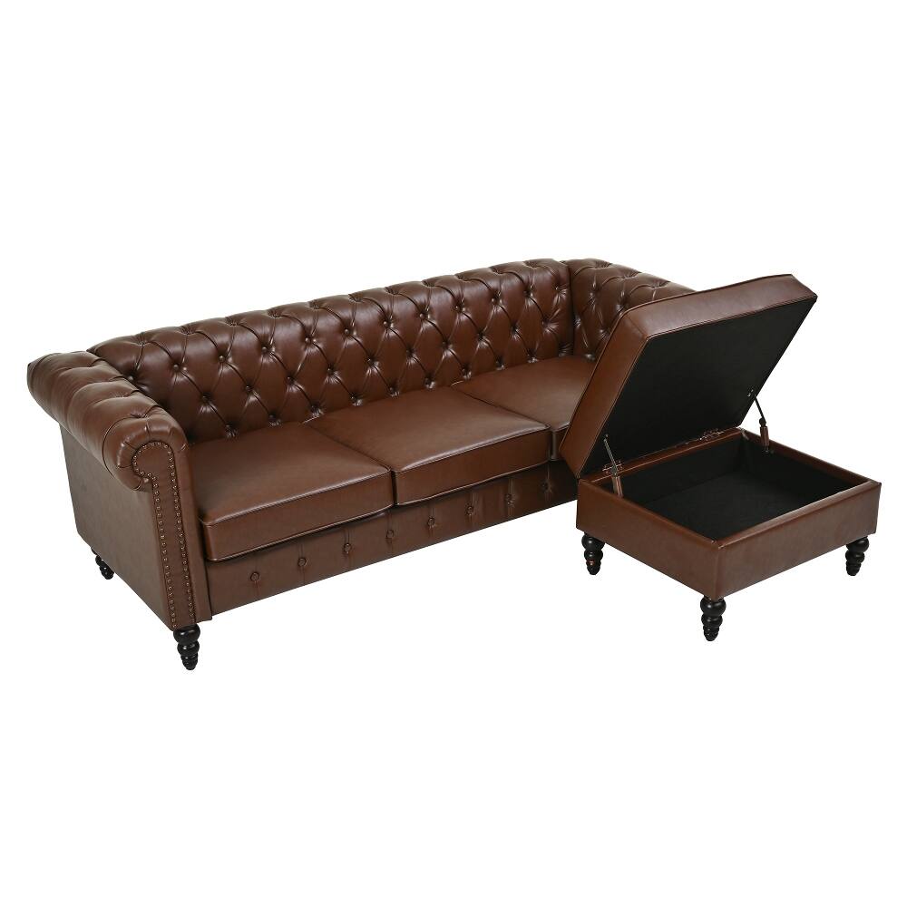 Alt View 3. Loheer - Loheer 85 Inch L-Shaped Sectional Sofa PU Leather Couch 4-Seater - Black.