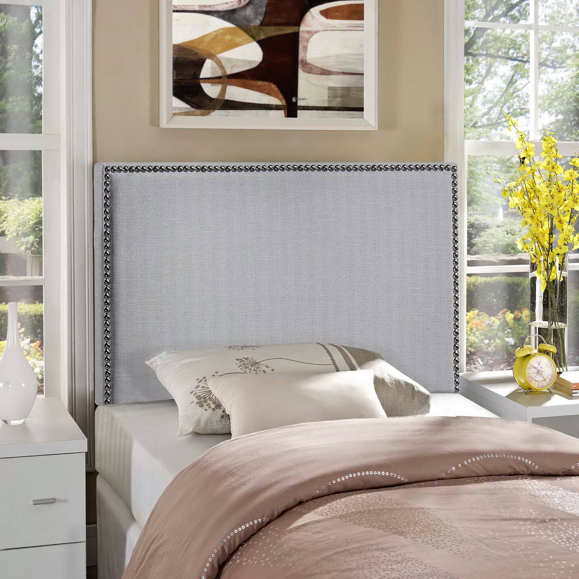 Alt View 2. Modway - Region Nailhead Upholstered Twin Headboard by Modway - Gray.